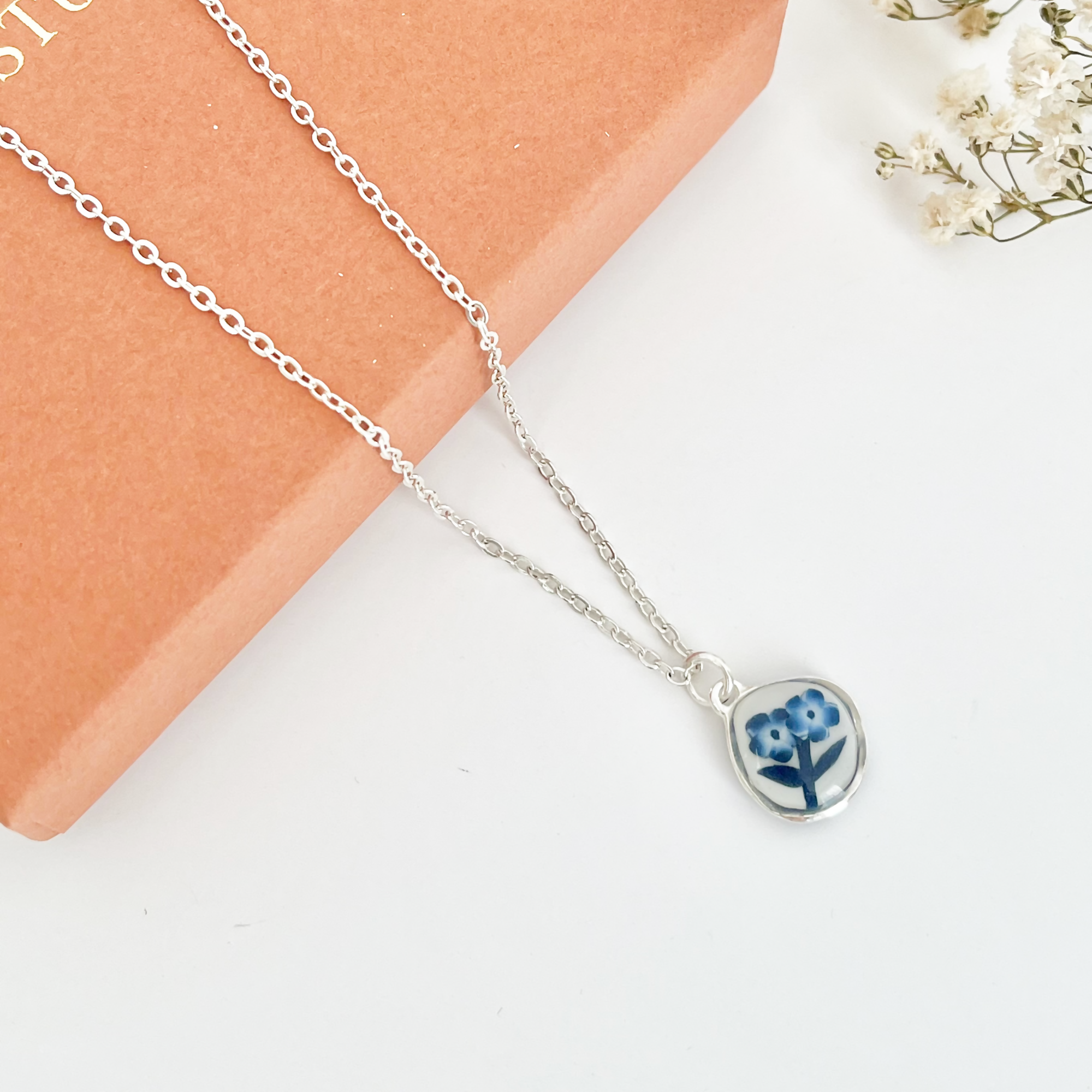 Blue China Necklace No. 1 - Handmade Polymer Clay Necklace