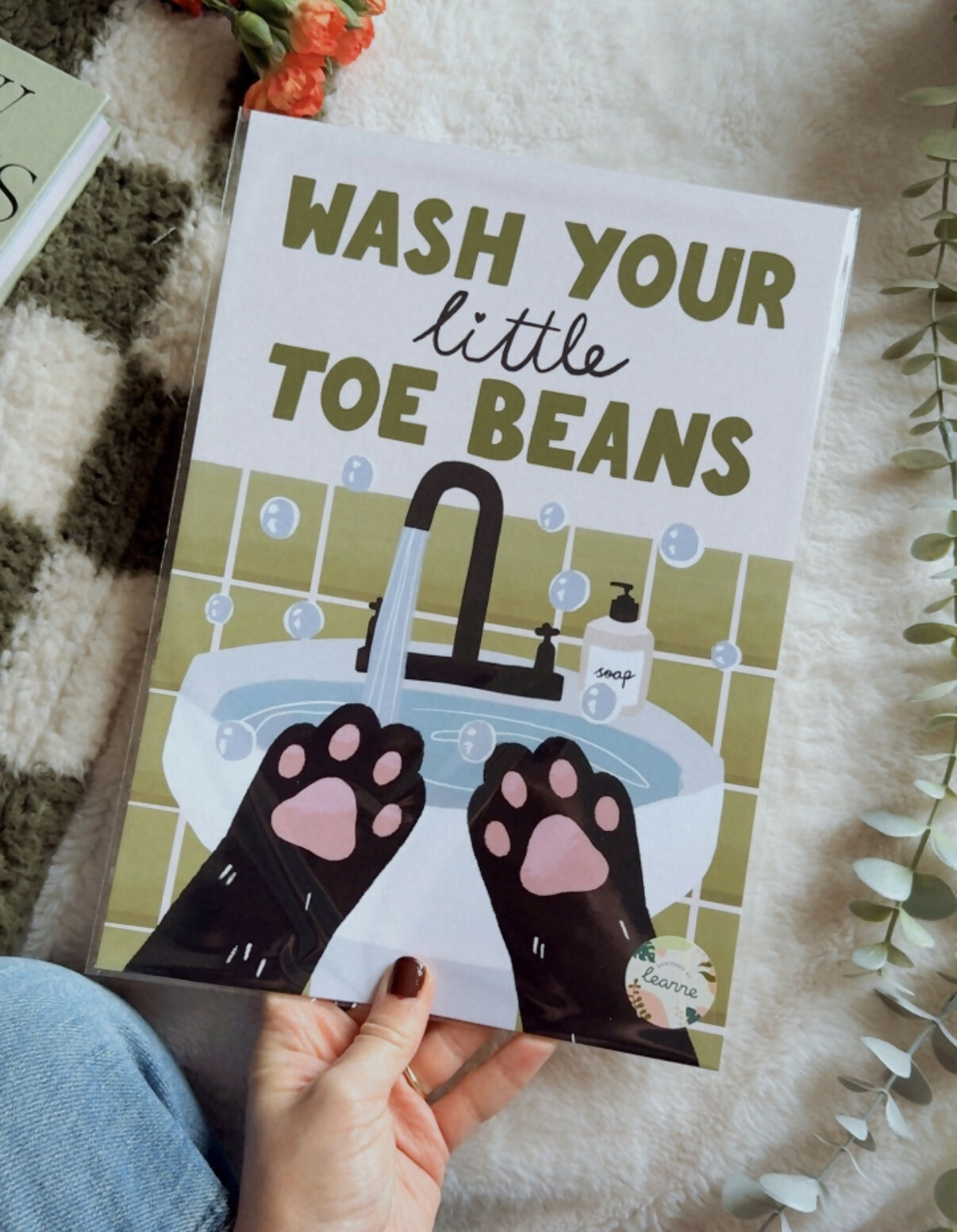 Wash Your Little Toe Beans Cat Print