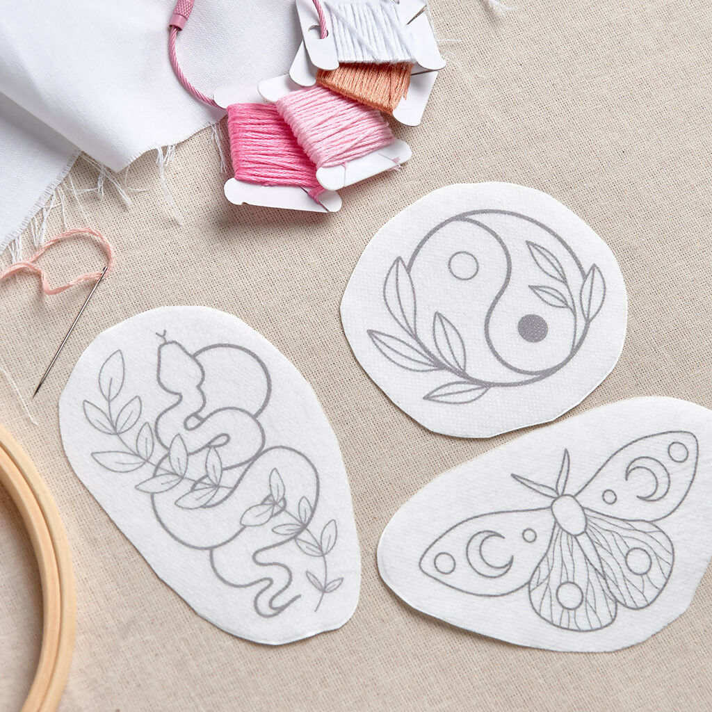 Balance Stick & Stitch Embroidery Patterns Set – Snake, Moth & Yin-Yang Designs