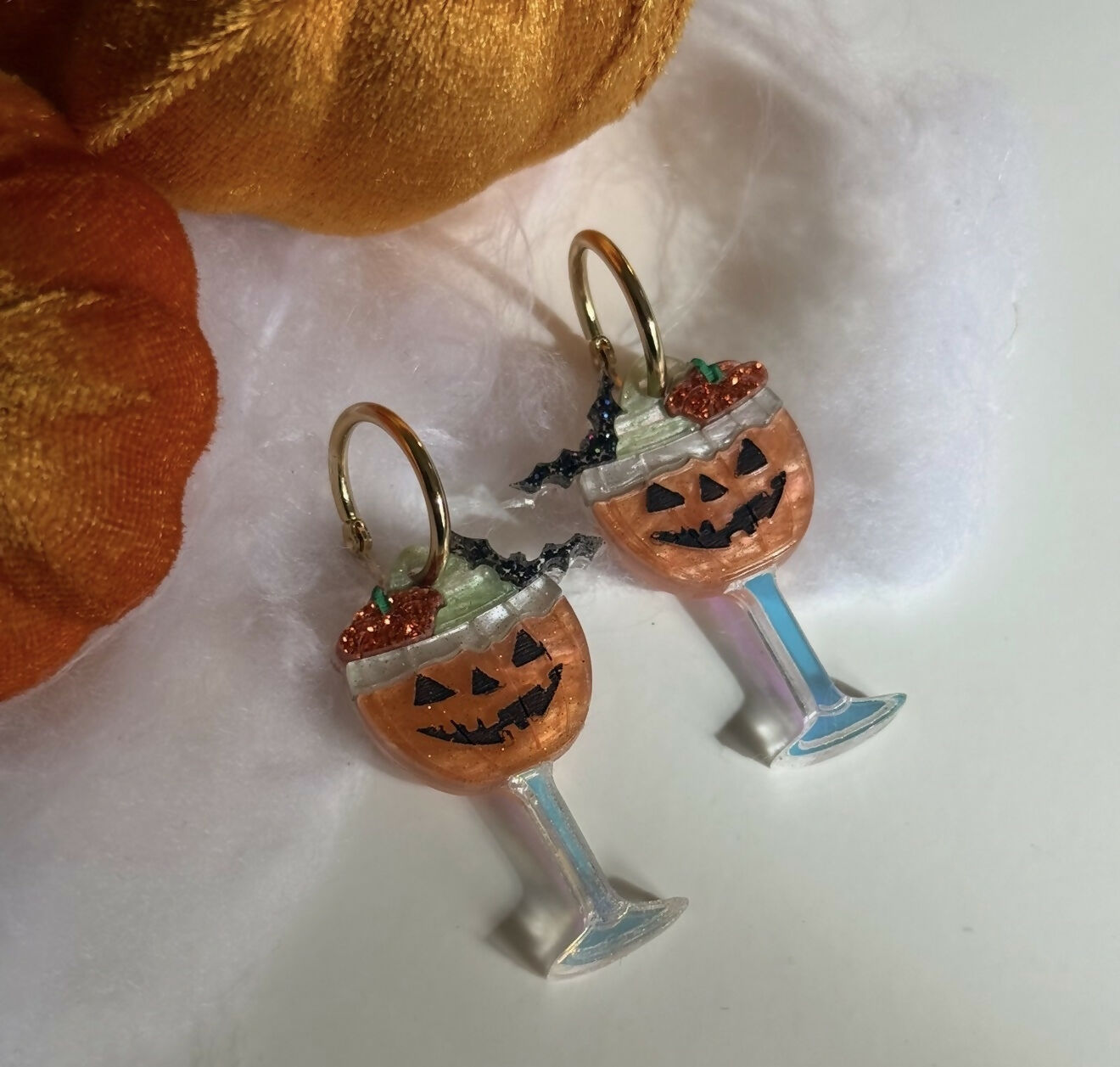 Creepy Halloween Pumpkin Cocktail Earrings