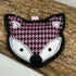 Cute Fox Face Keyring, Black And Pink Dogtooth Check Fabric, Fox Bag Charm
