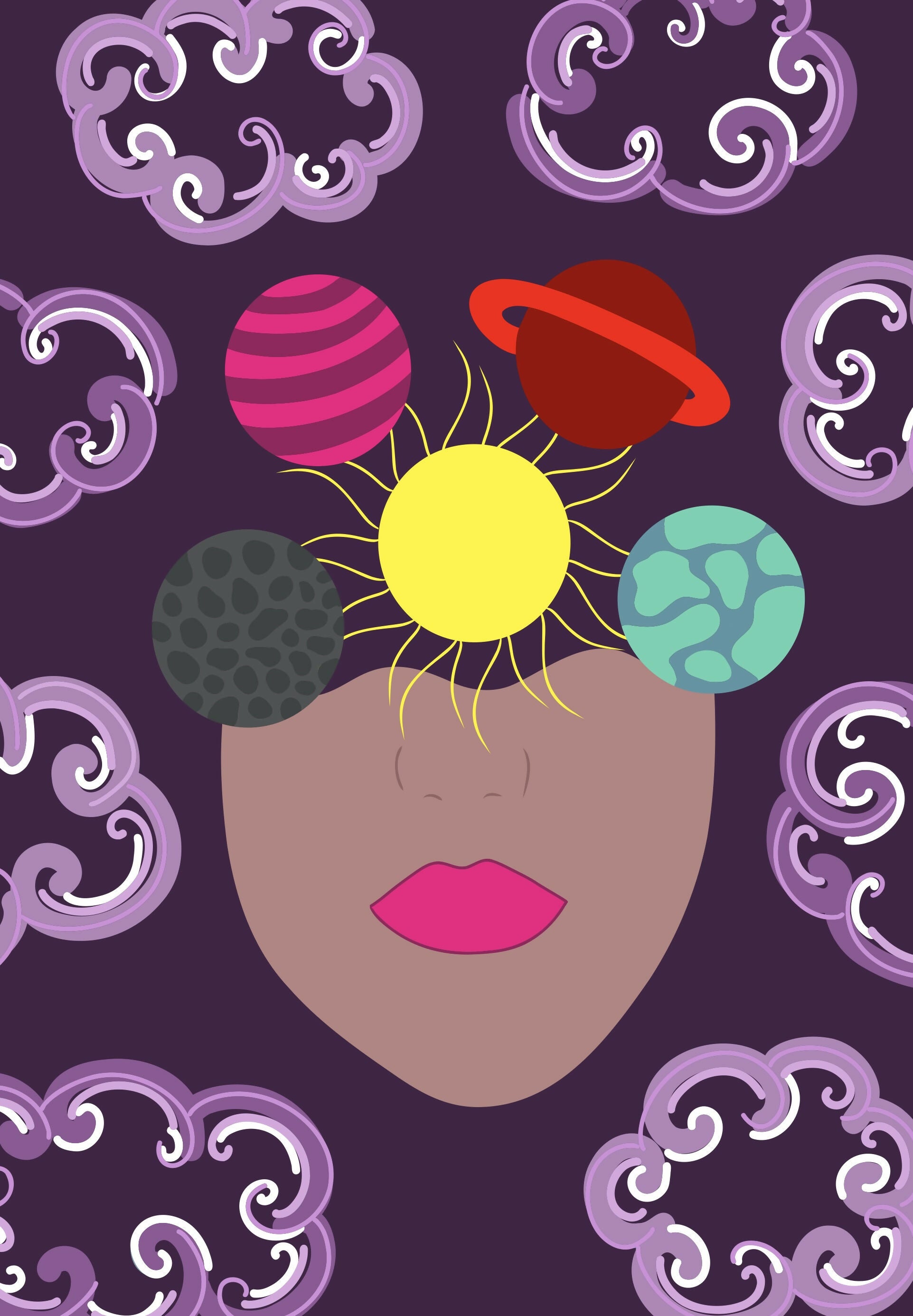 Planets and clouds notebook | purple journal | 108 lined pages | 6 x 9 inches