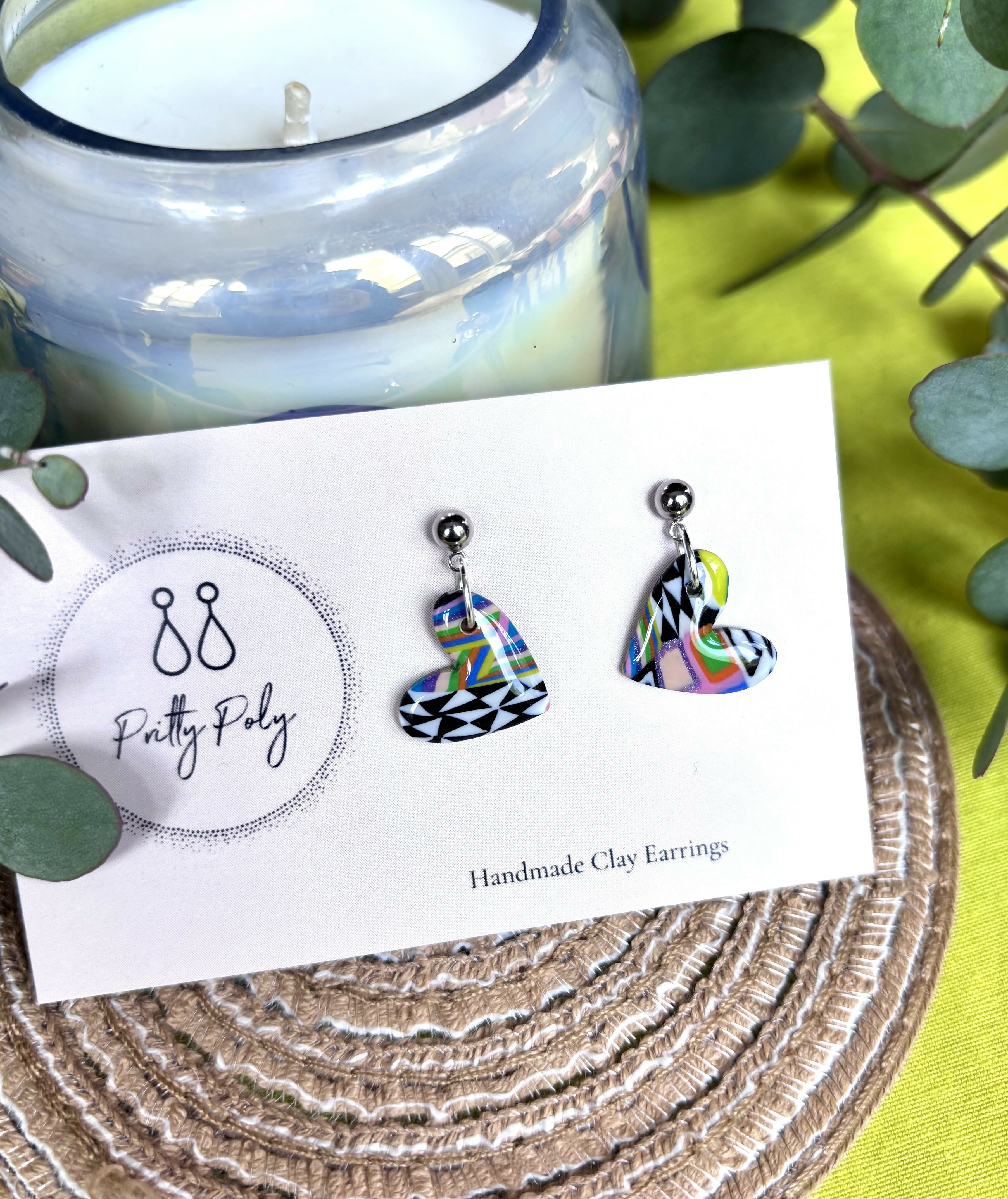 Funky Pattern Collection - Small Heart Polymer Clay Earrings