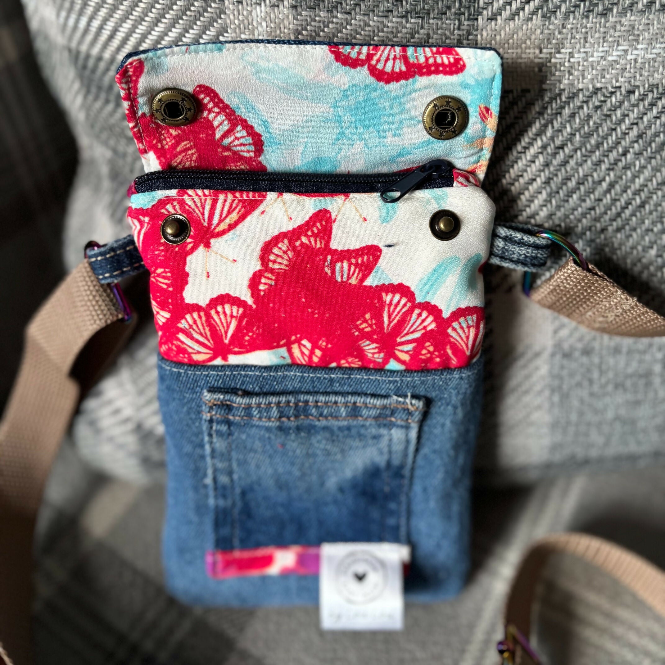 Unique Design Handcrafted Crossbody Bag Handbag Made From Upcycled Jeans And Fabrics