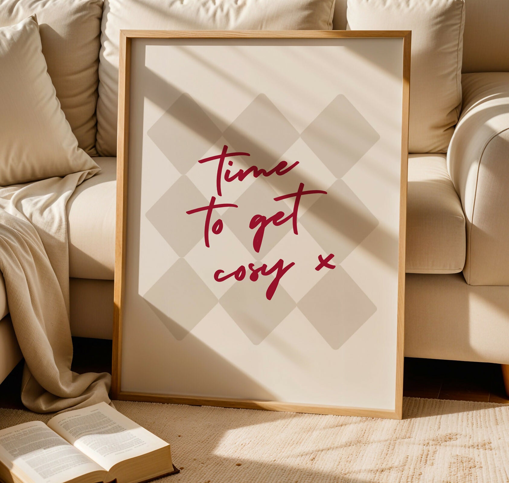 Time To Get Cosy Beige Checkerboard Print