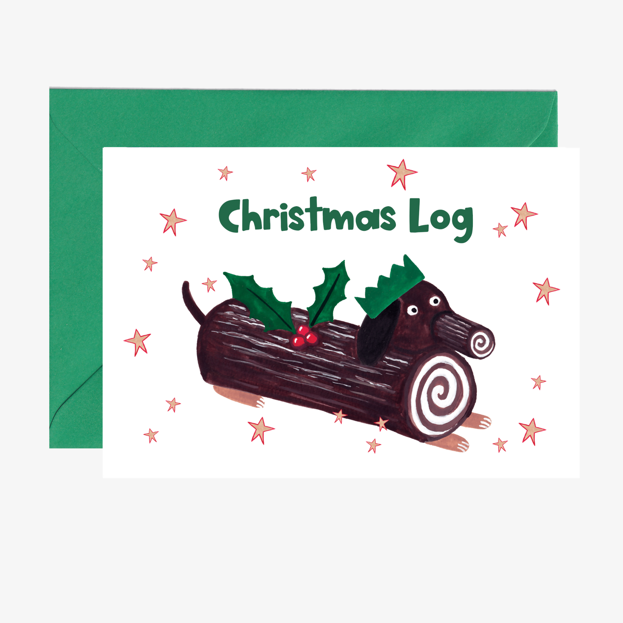 Dachshund Log Christmas Card