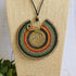 Large Green Macramé Necklace; Full Moon Boho Statement Pendant with Gold Spiral