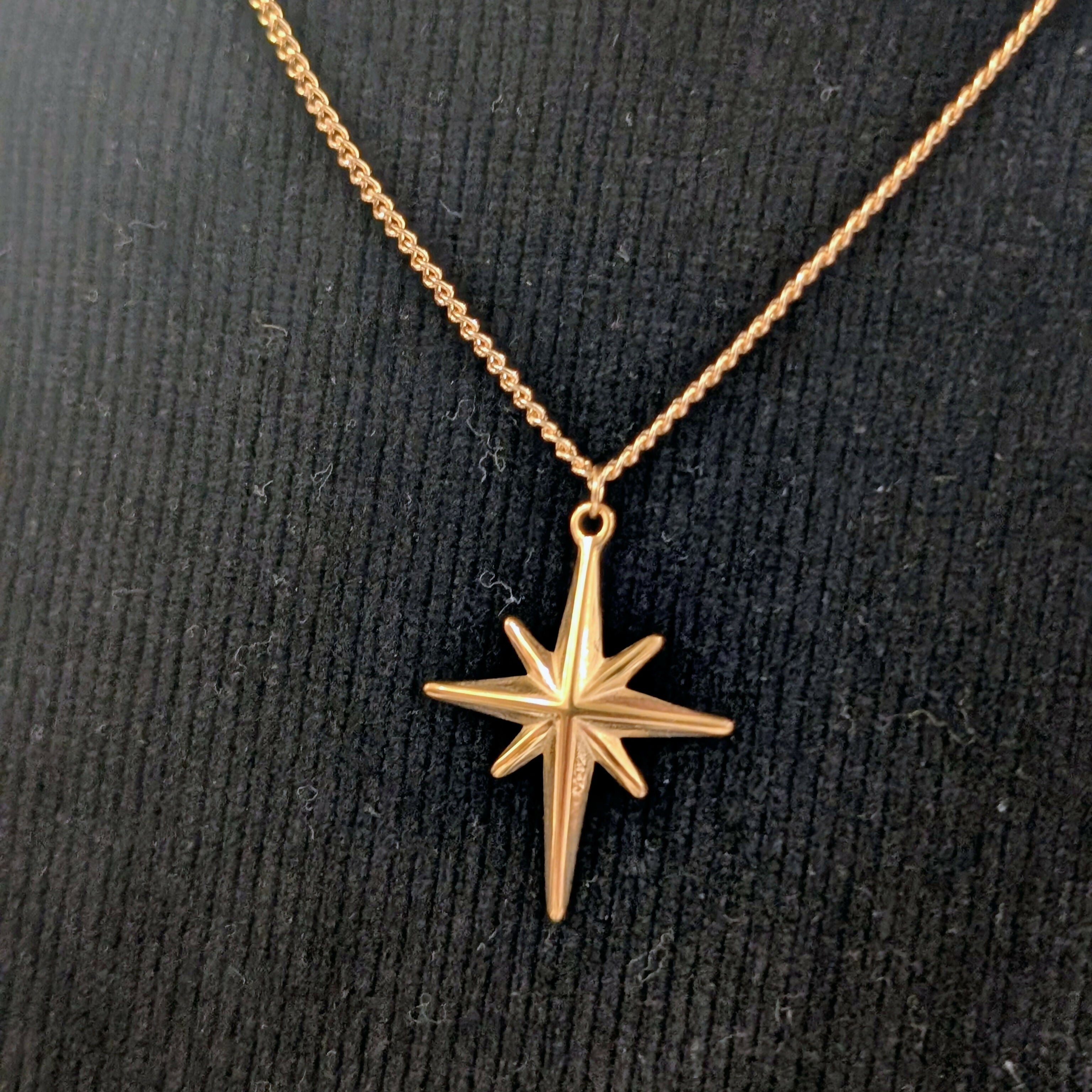 Gold North Star Necklace on Silver Plated Chain