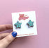 Teal And Pink Leopard Print Star Stud Earrings
