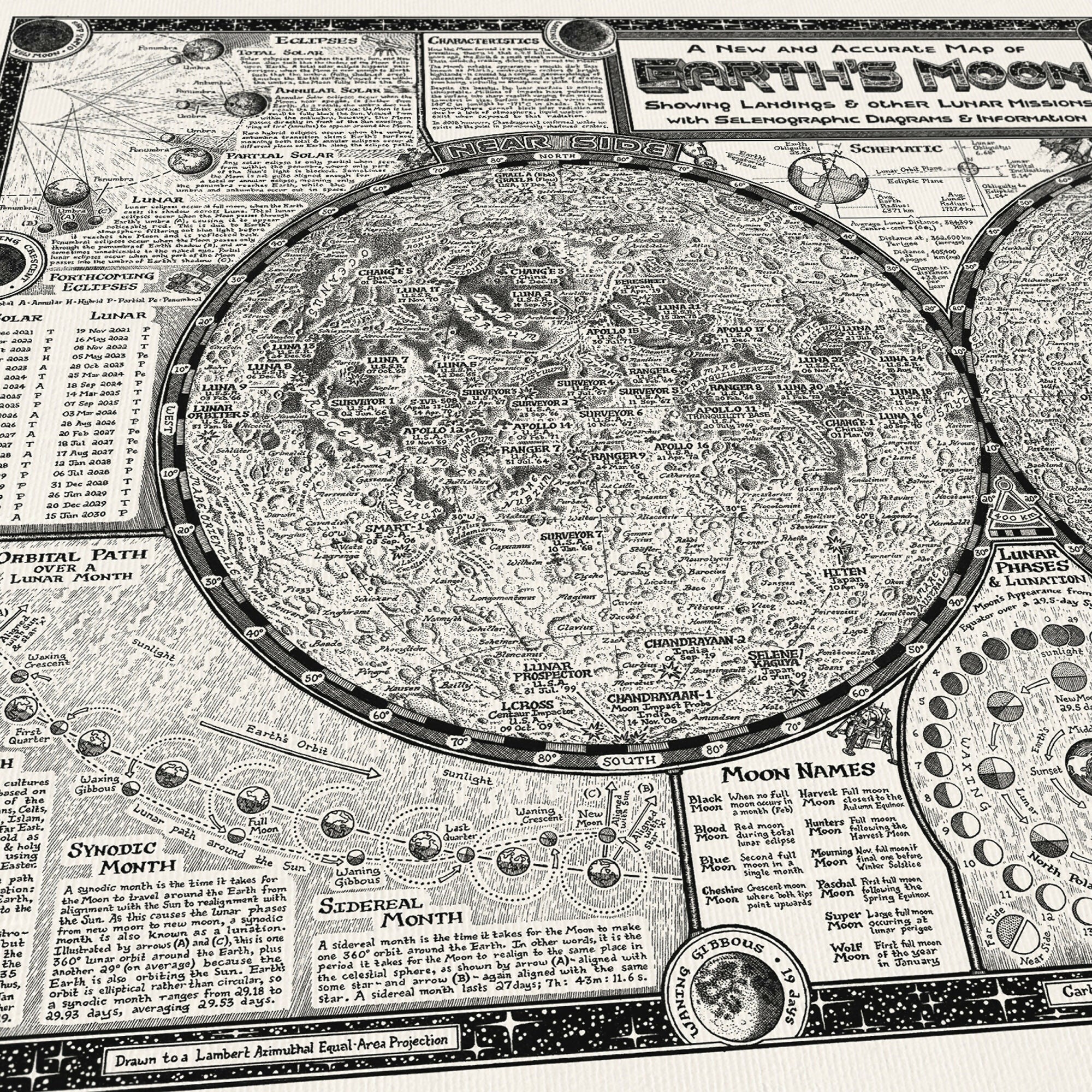 Moon Map Hand Drawn Fine Art Print