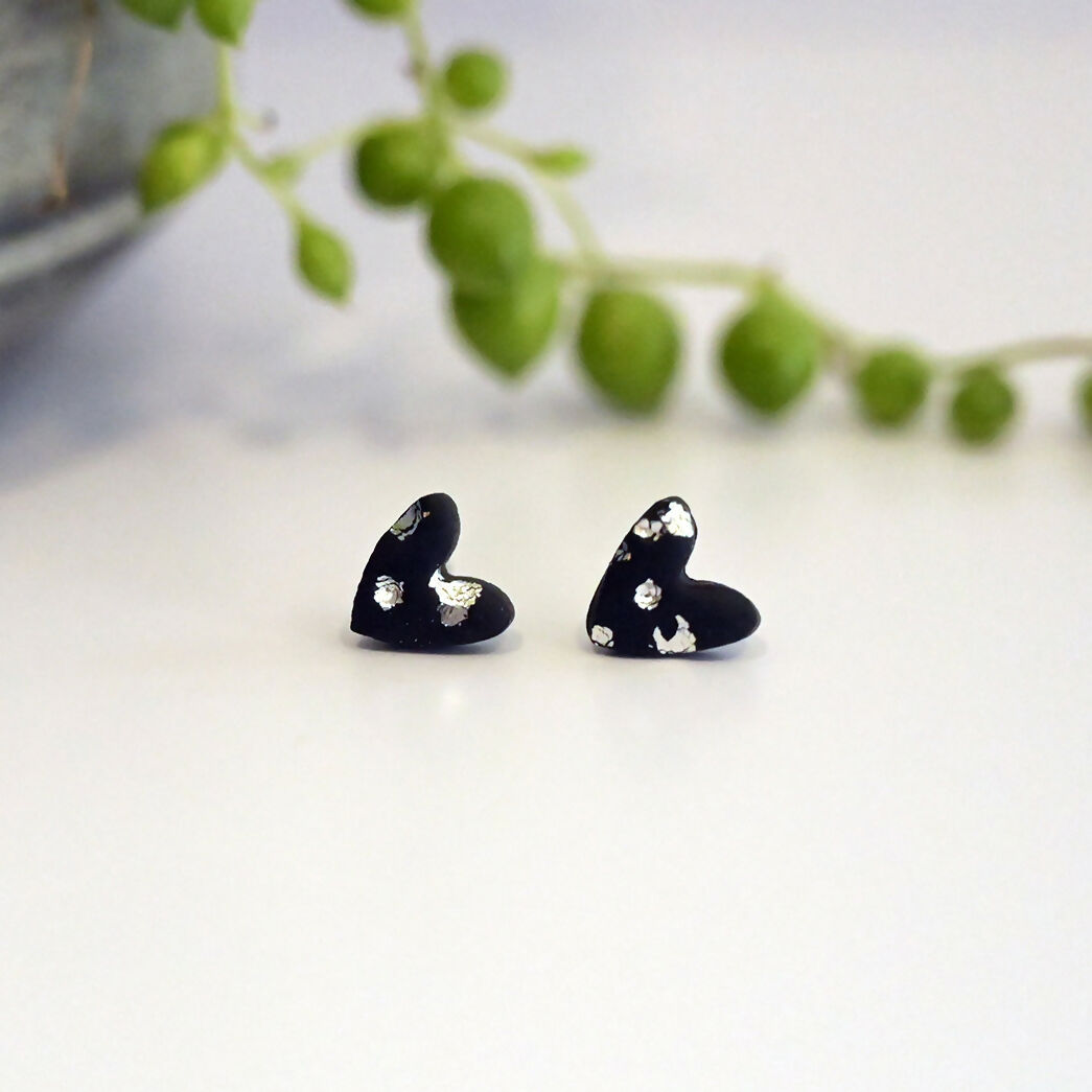 Metallic Heart Stud Earrings - Handmade Polymer Clay - Polly Plant