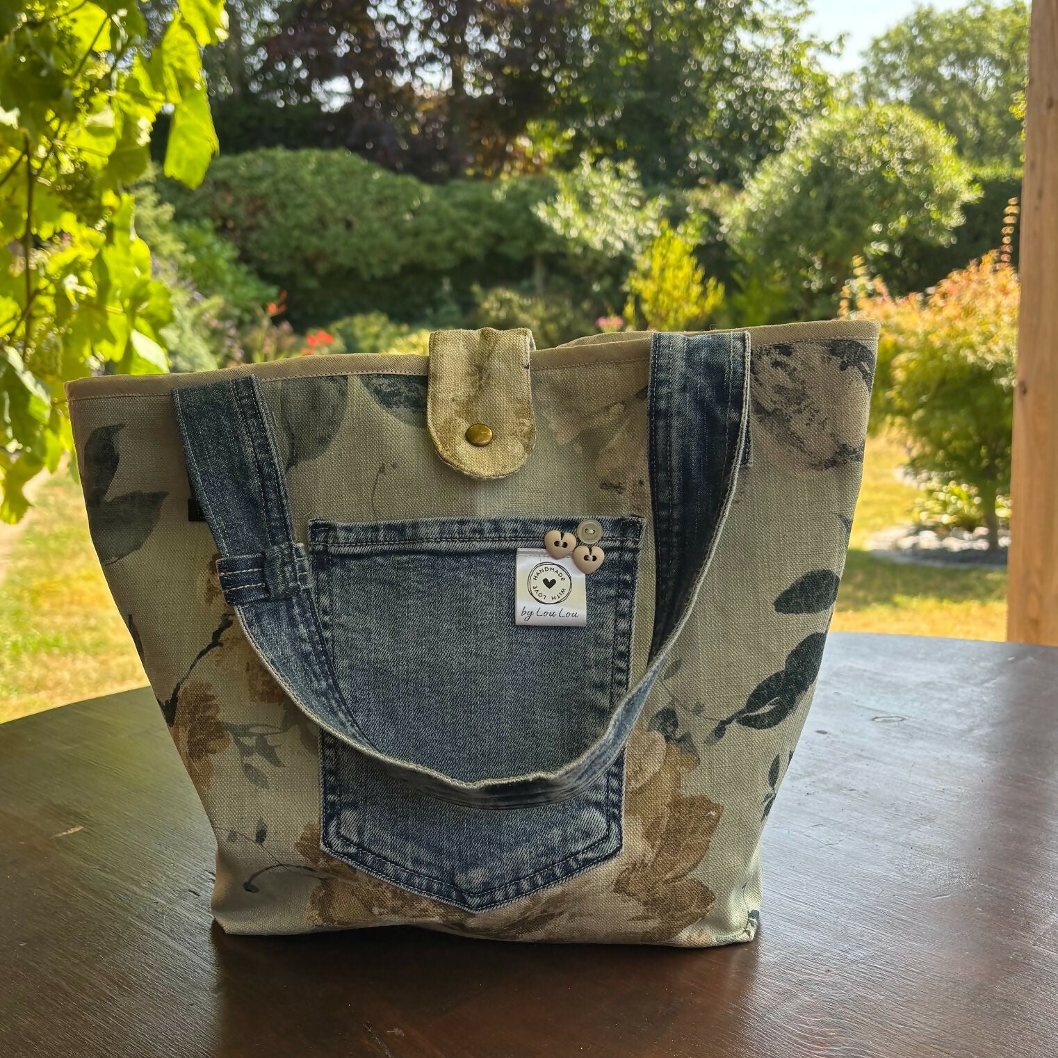 Unique Handcrafted Structured Denim Tote Shopping Bag Handbag Made From Upcycled Jeans