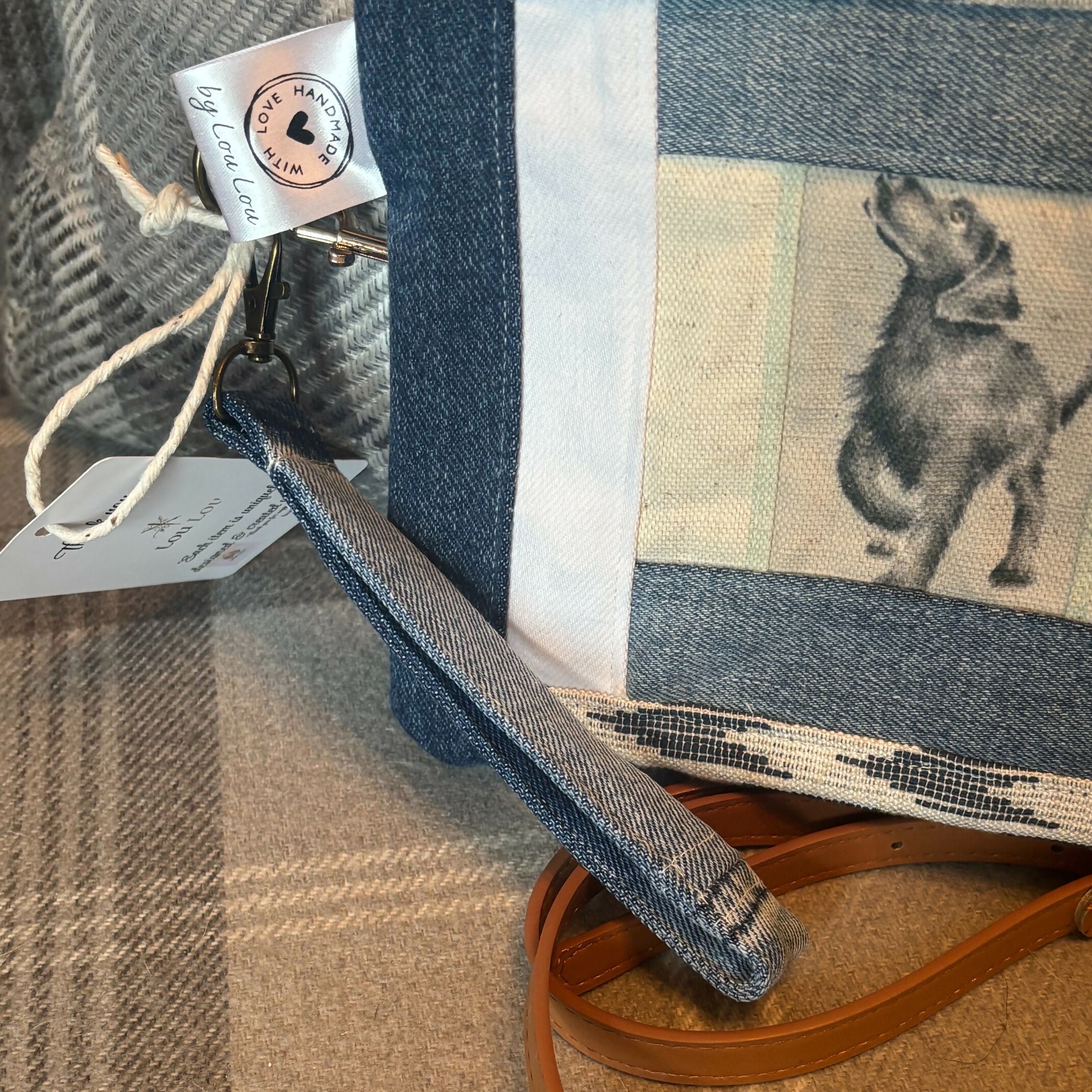 Unique Handcrafted Patchwork Purse Wristie With Crossbody Strap Made From Upcycled Jeans And Animal Print Fabric