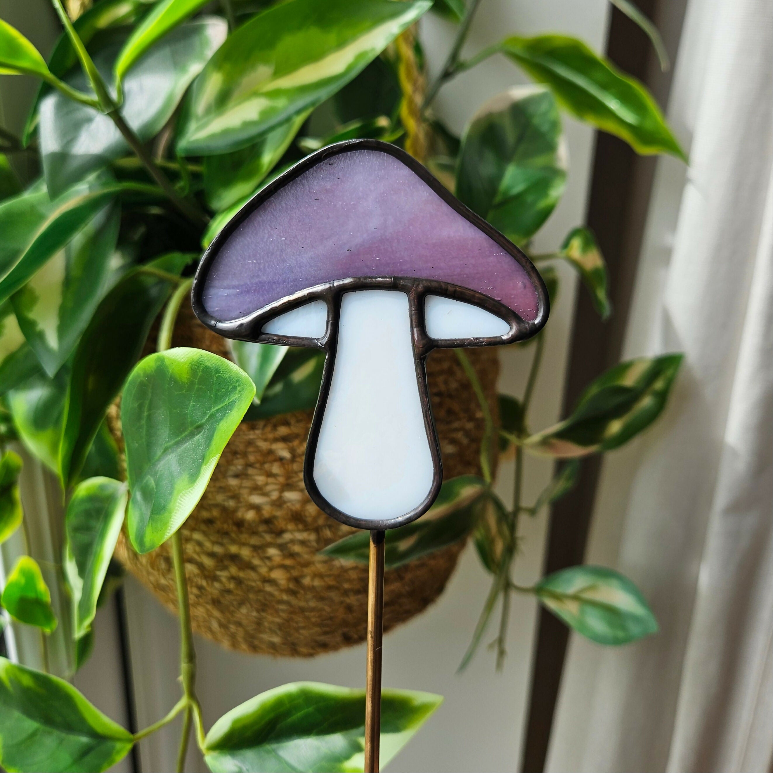 Streaky Purple Mushroom Stained Glass Plantstake