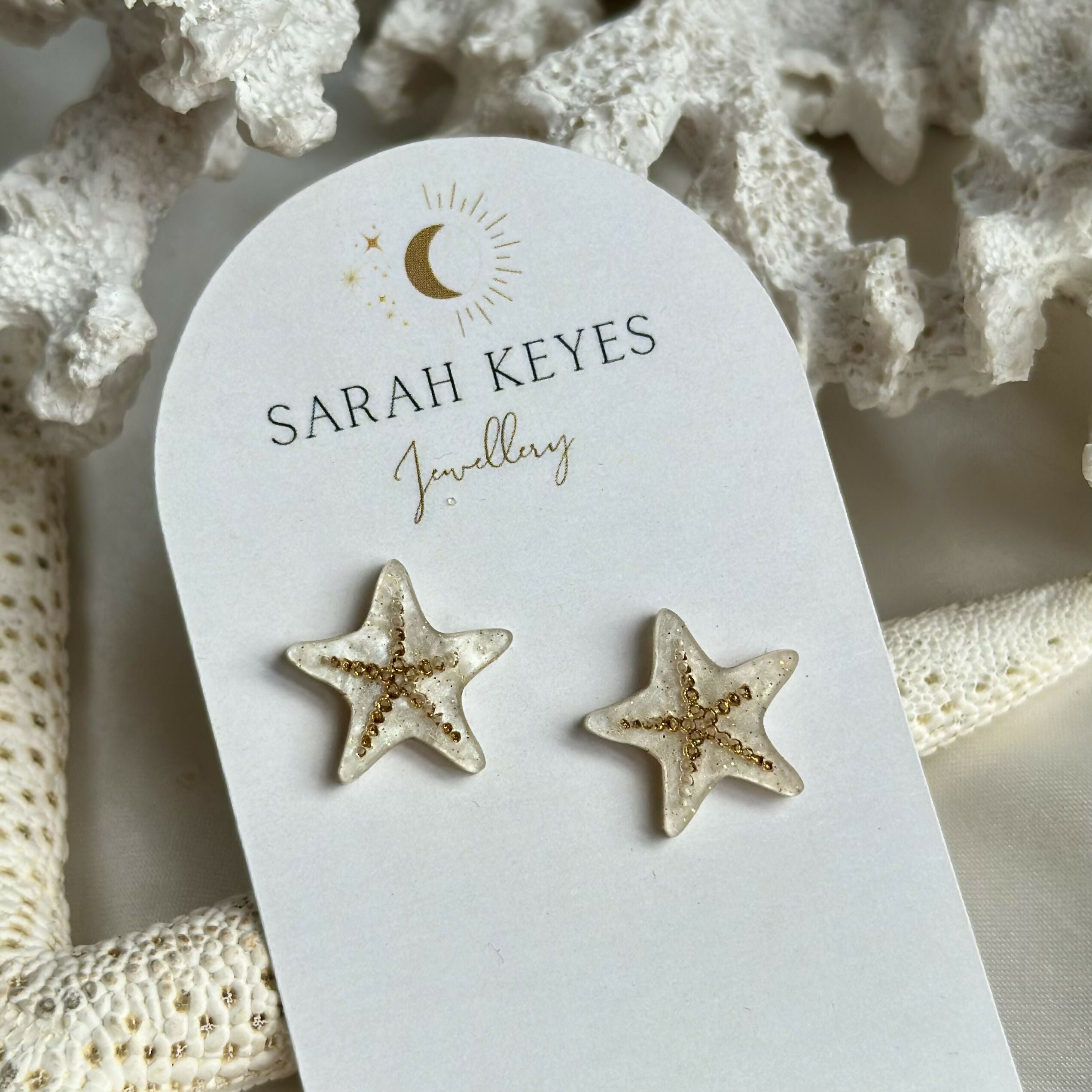 Gold Engraved Starfish Studs