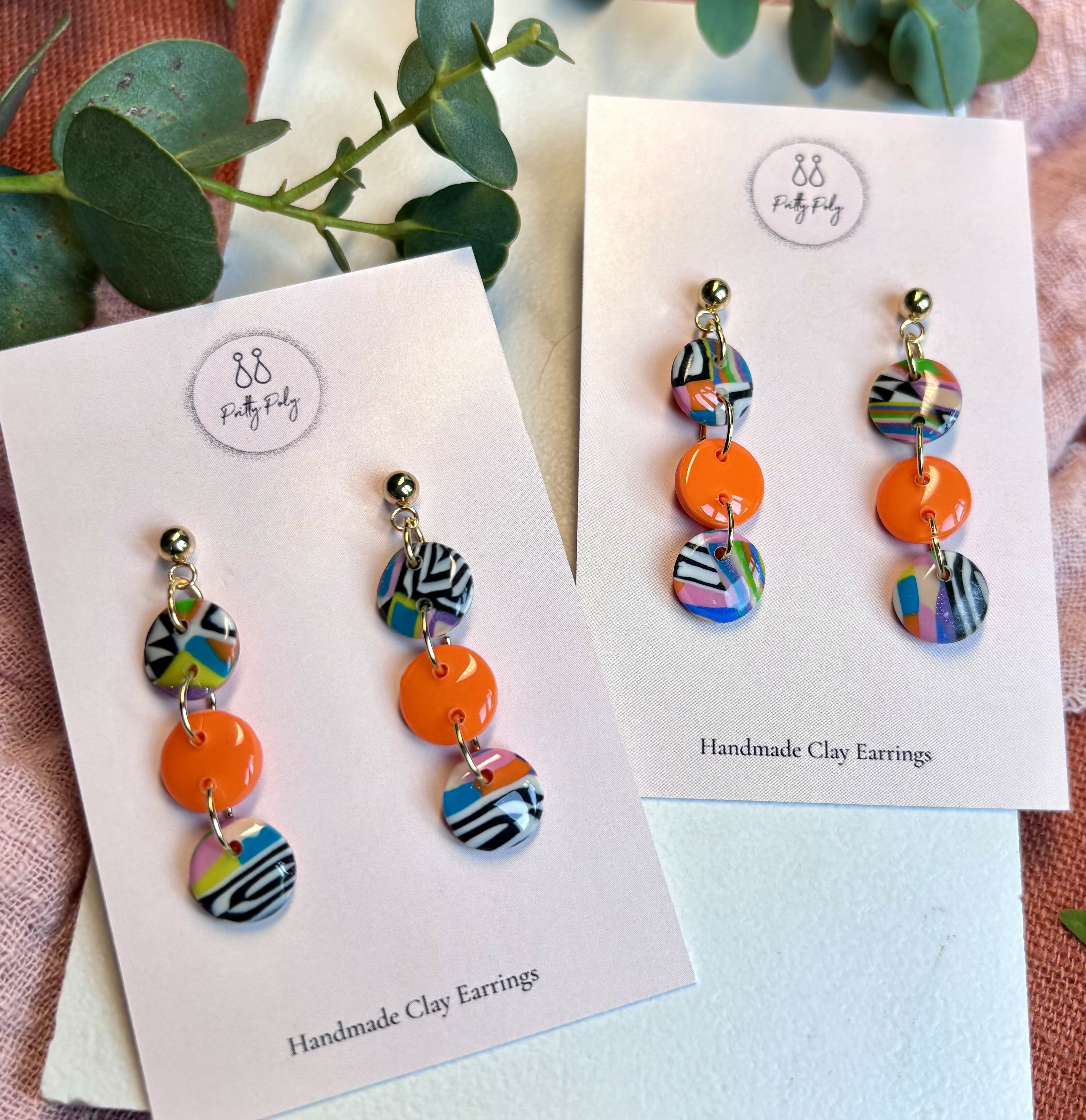 Funky Pattern Collection - Triple Dangle Polymer Clay Earrings