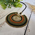 Large Green Macramé Necklace; Full Moon Boho Statement Pendant with Gold Spiral