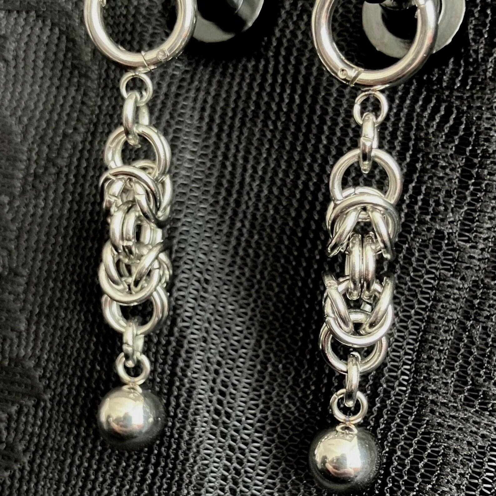 CHAINMAIL SPIKE/BALL EARRINGS - STAINLESS STEEL