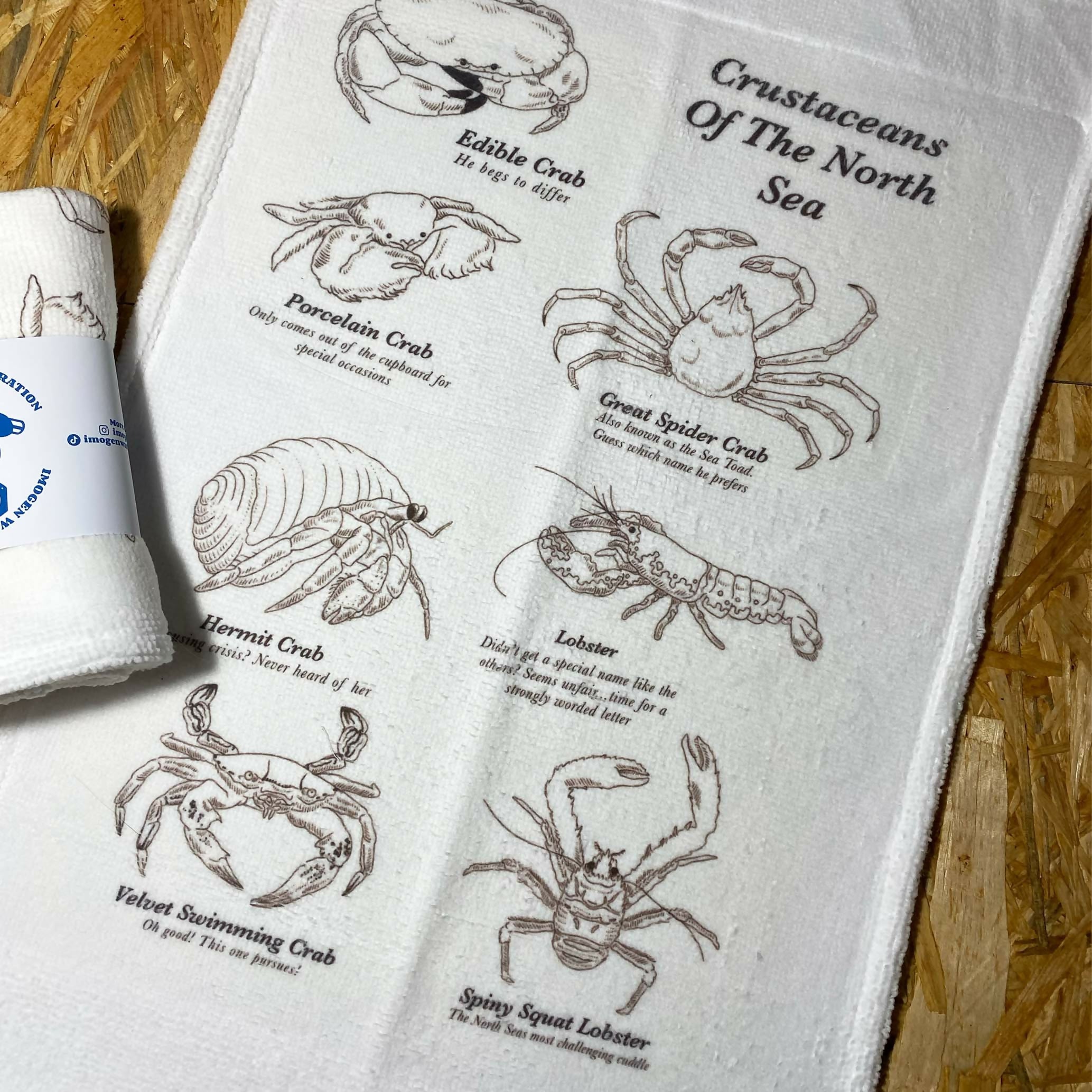 Crustaceans of the North Sea - Handprinted, illustrated Tea Towel