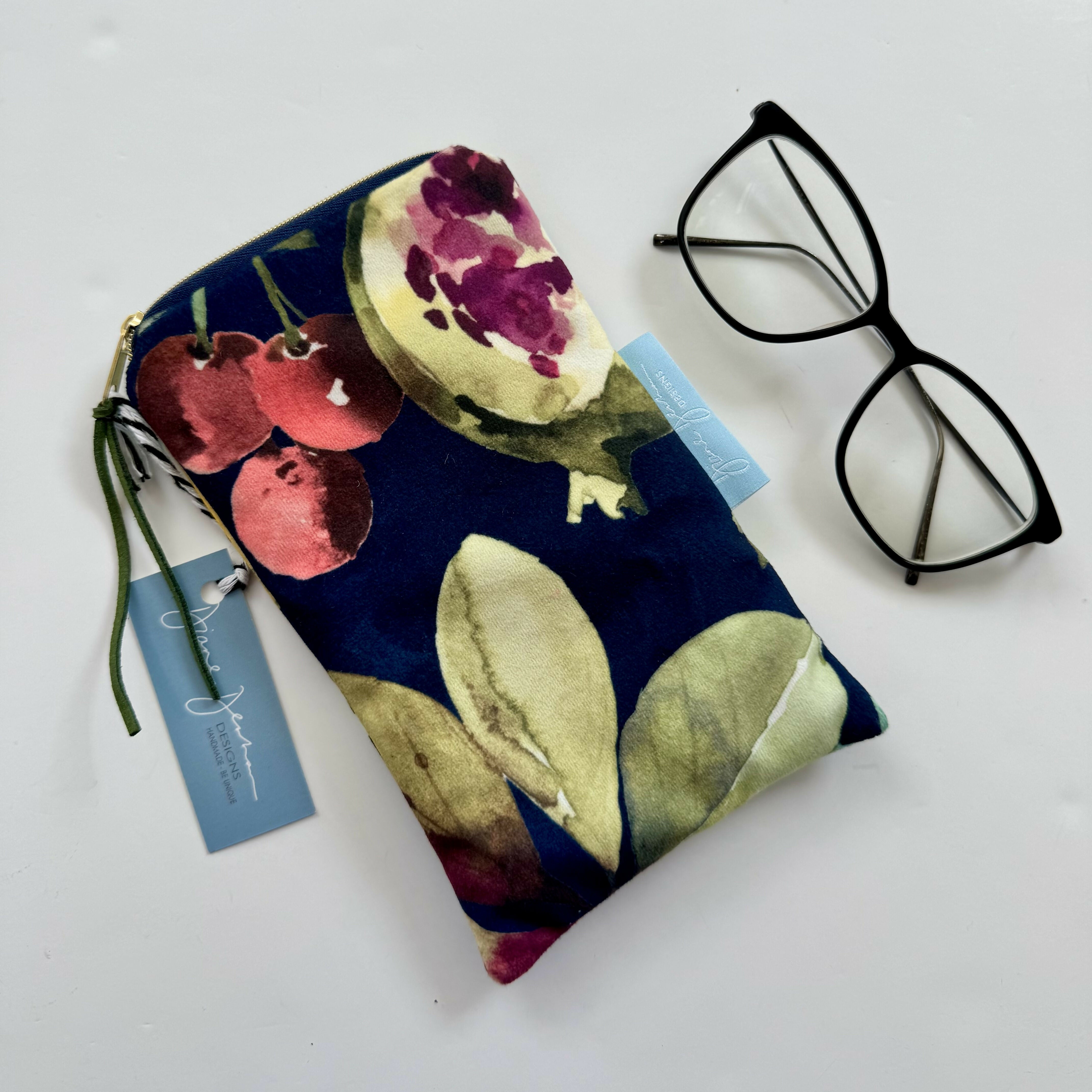Velvet Glasses Case/ Phone Case - Navy Fruit