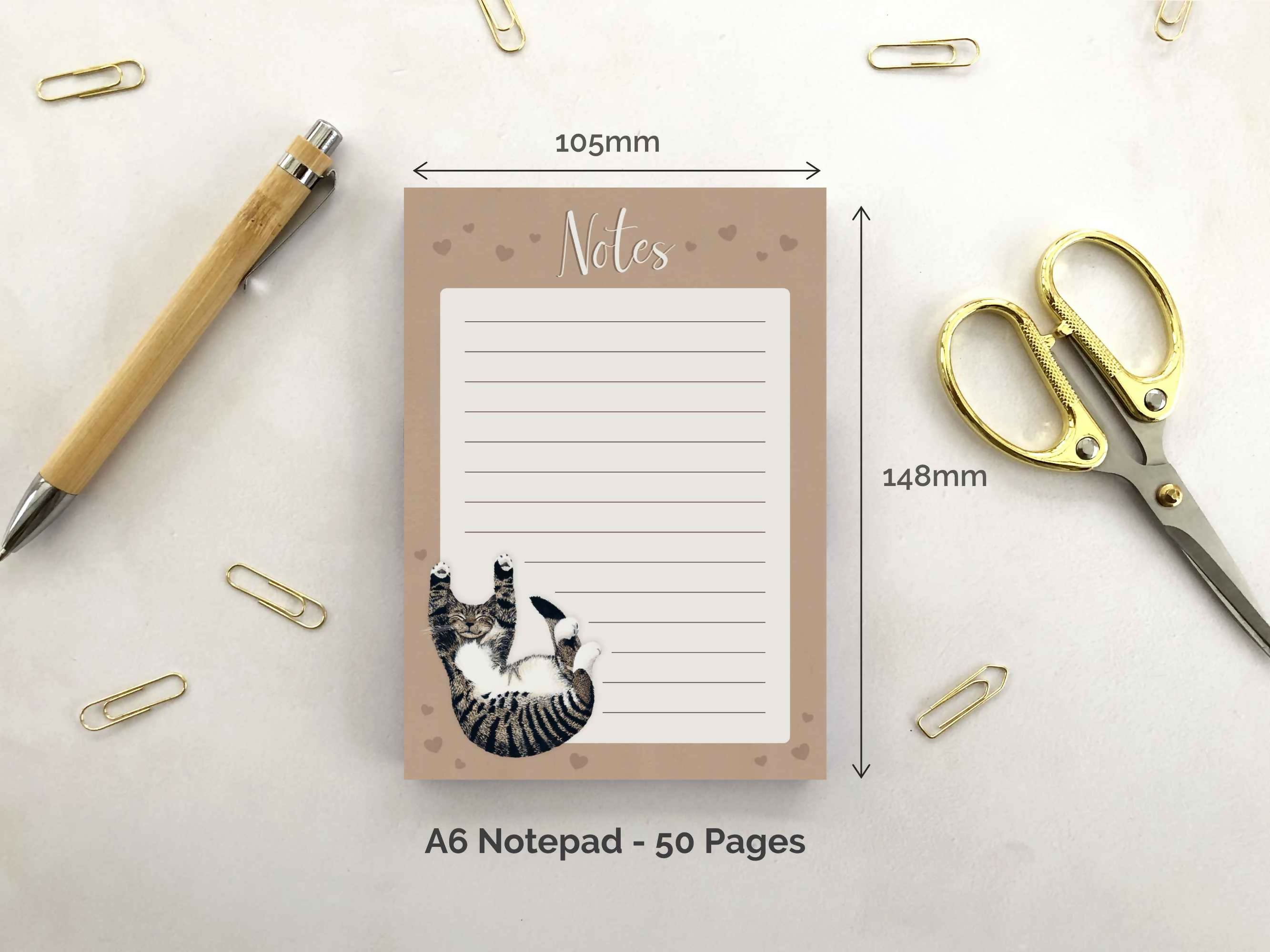 Tabby Cat A6 Notepad Brown