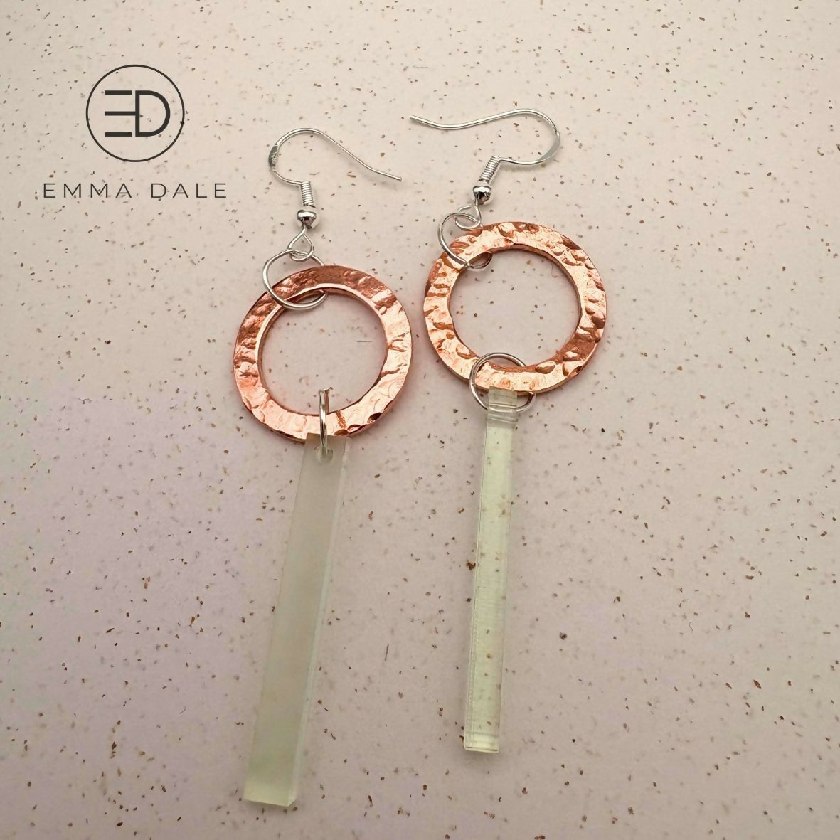 Frosted Acrylic Bar & Hand-Hammered Copper Earrings