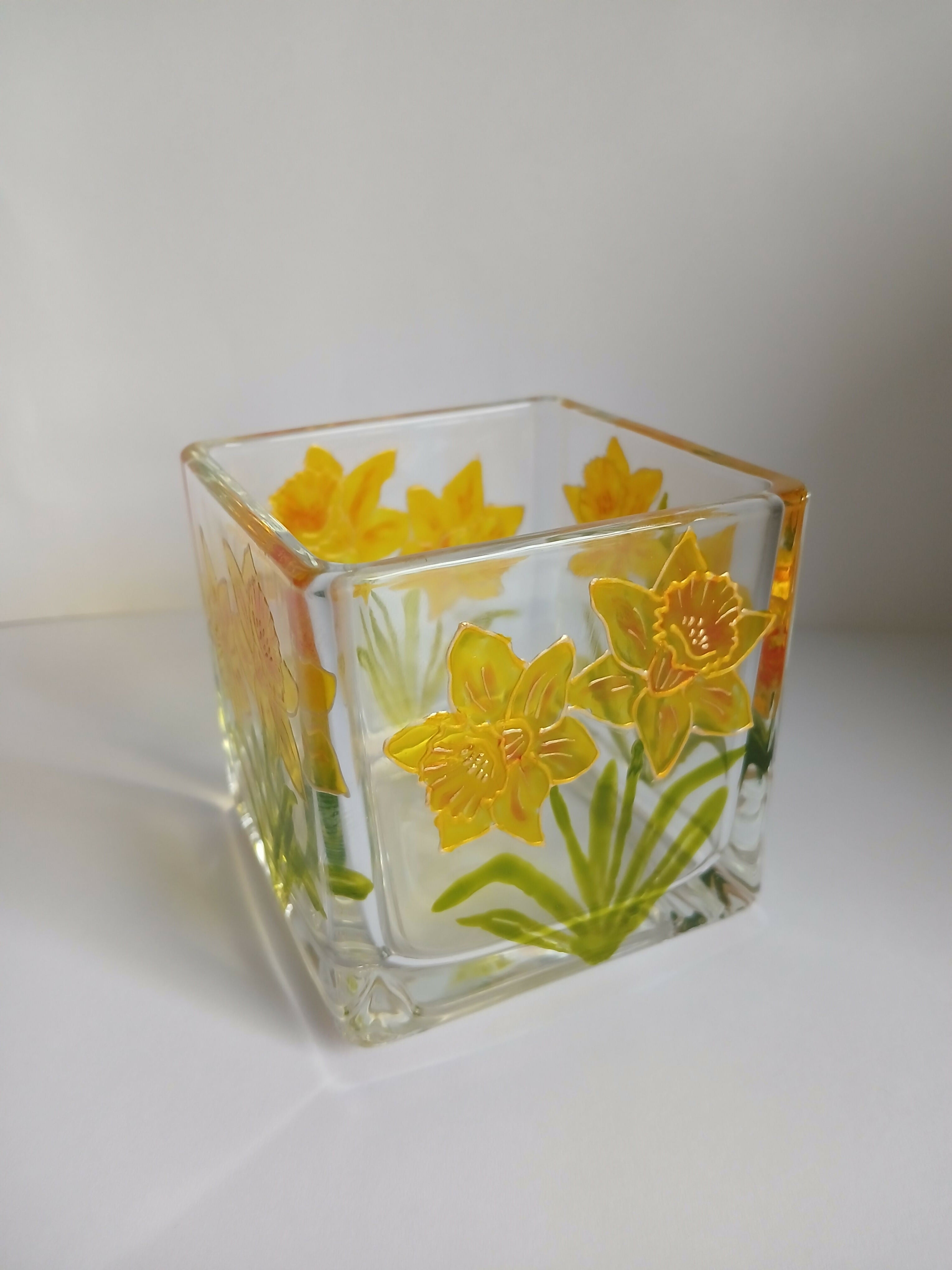 Hand Painted Glass Candle Holder.