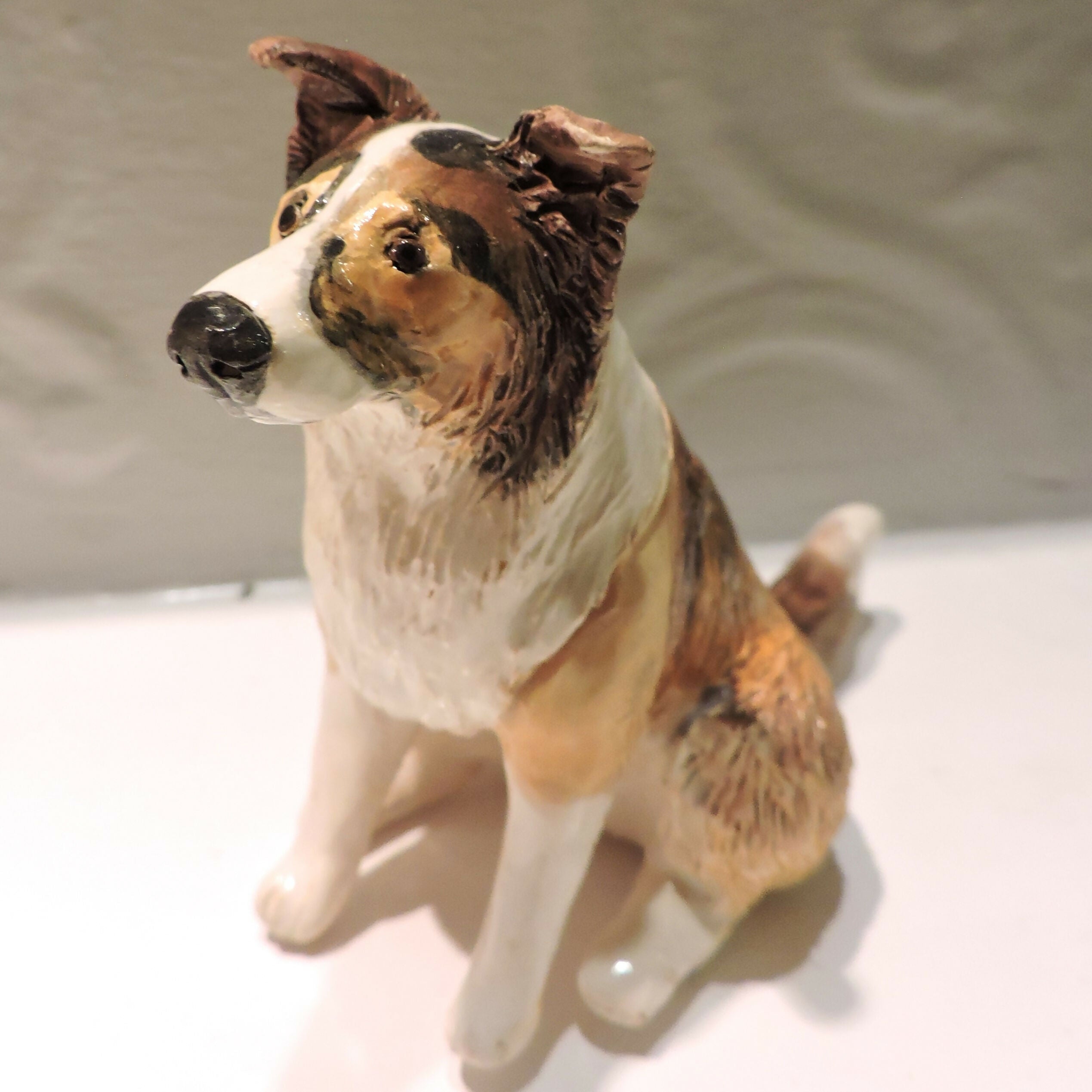 Ceramic Border collie dog sculpture, Sable