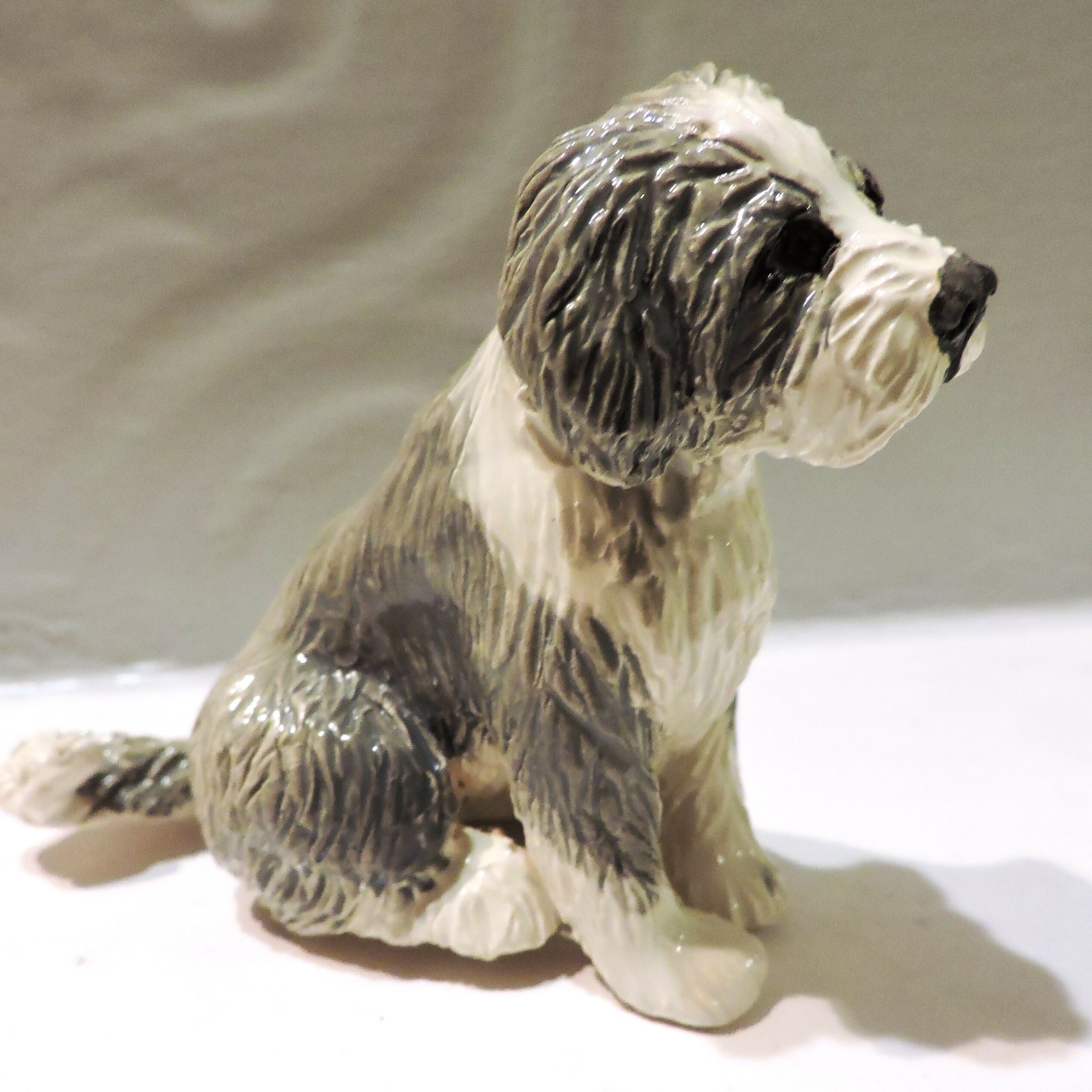 Ceramic Bearded Collie Dog Sculpture