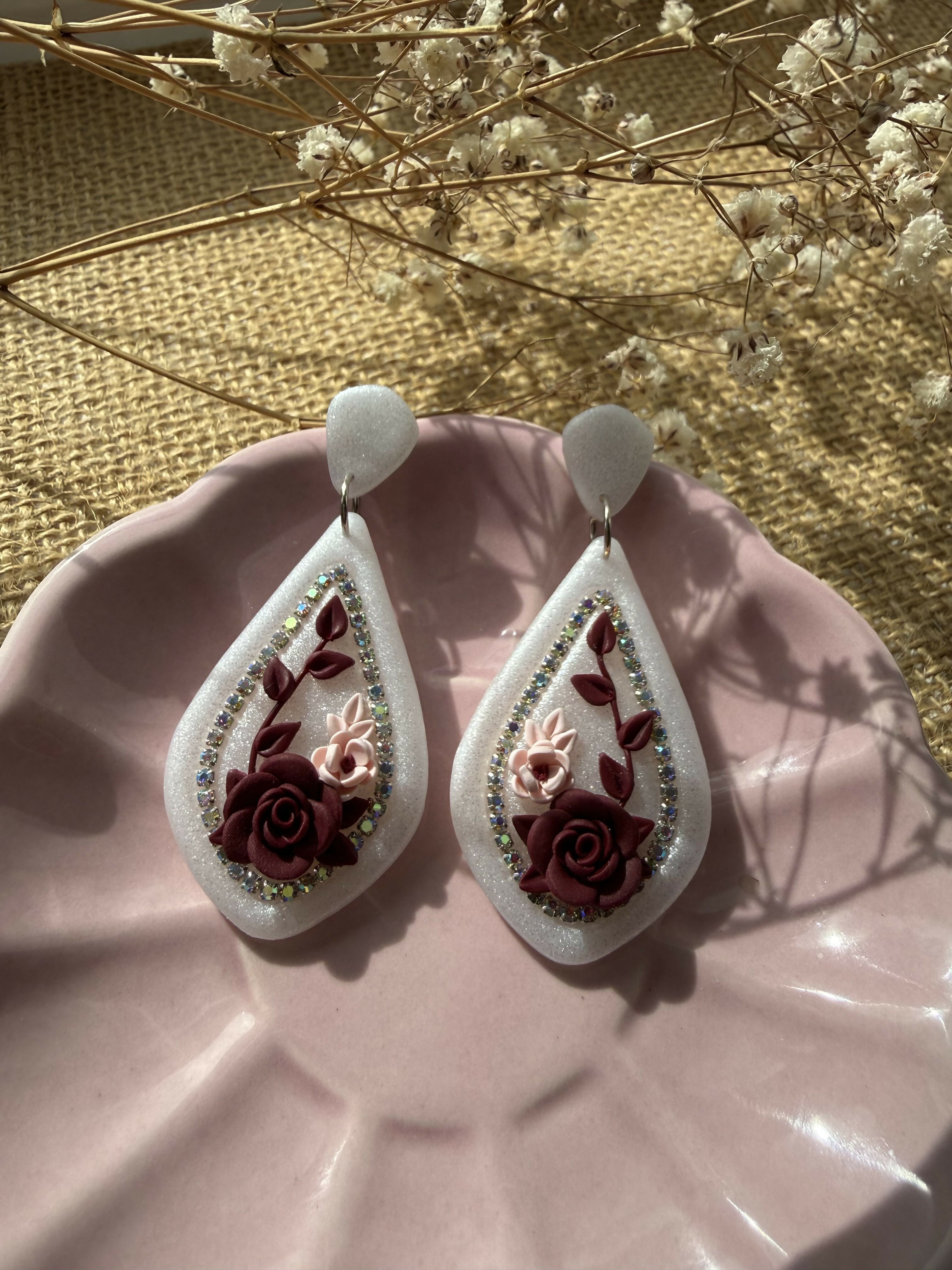 Rose and Vine Teardrop Earrings with Crystal Trim