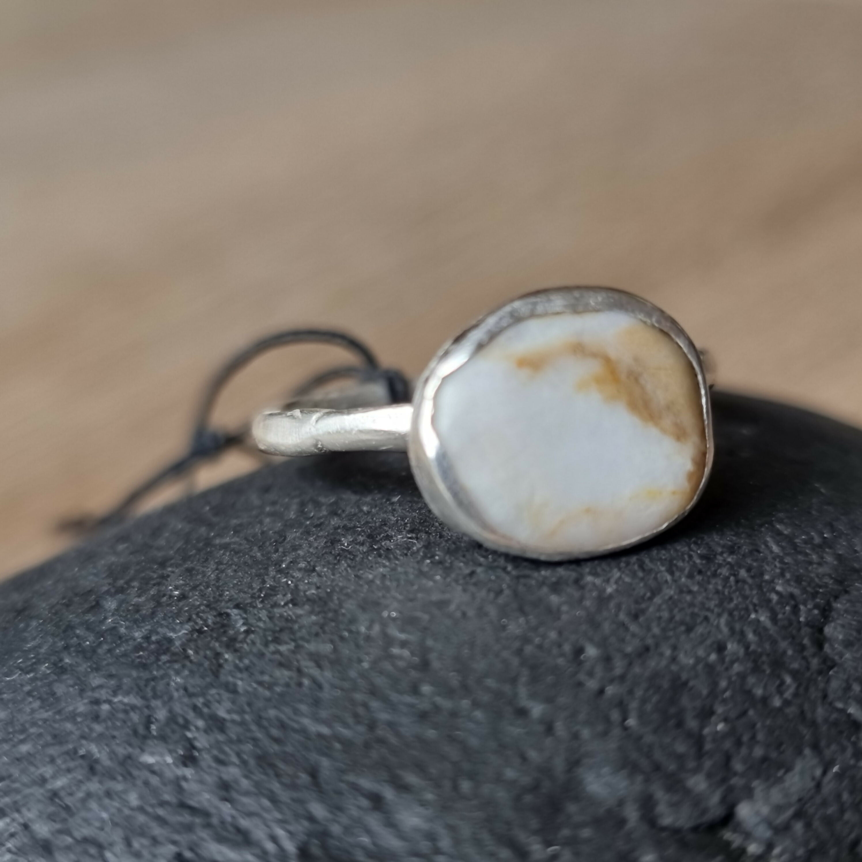 Beach Stone and Silver Ring SizeP