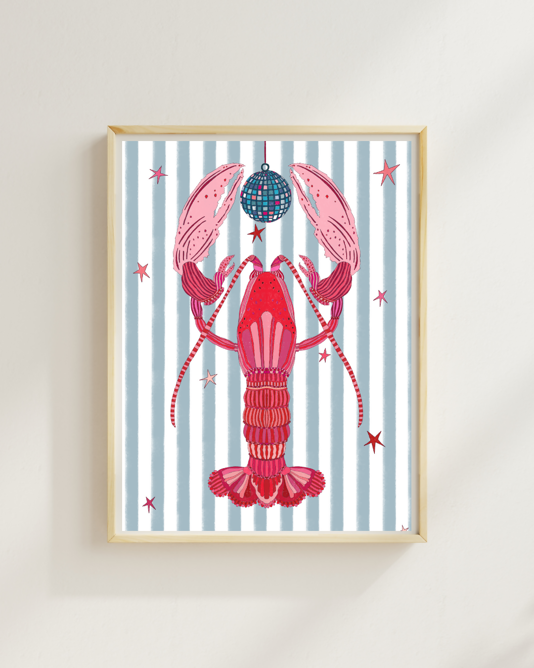 Disco Lobster A4 Hand Illustrated Poster