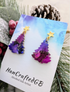 Galaxy Christmas Tree Gold Earrings, Alcohol Ink Art