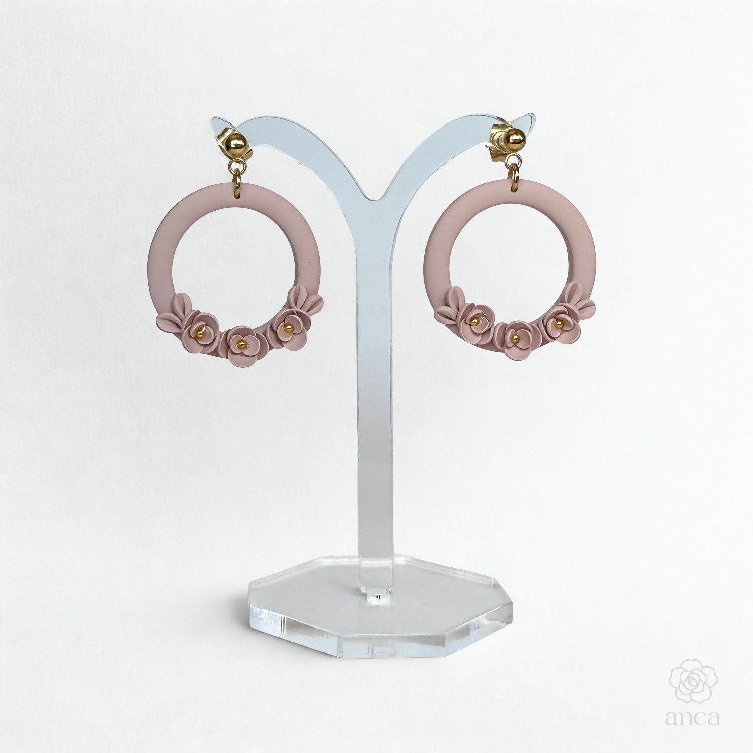 Floral Hoop Earrings with Blush Petal Clusters