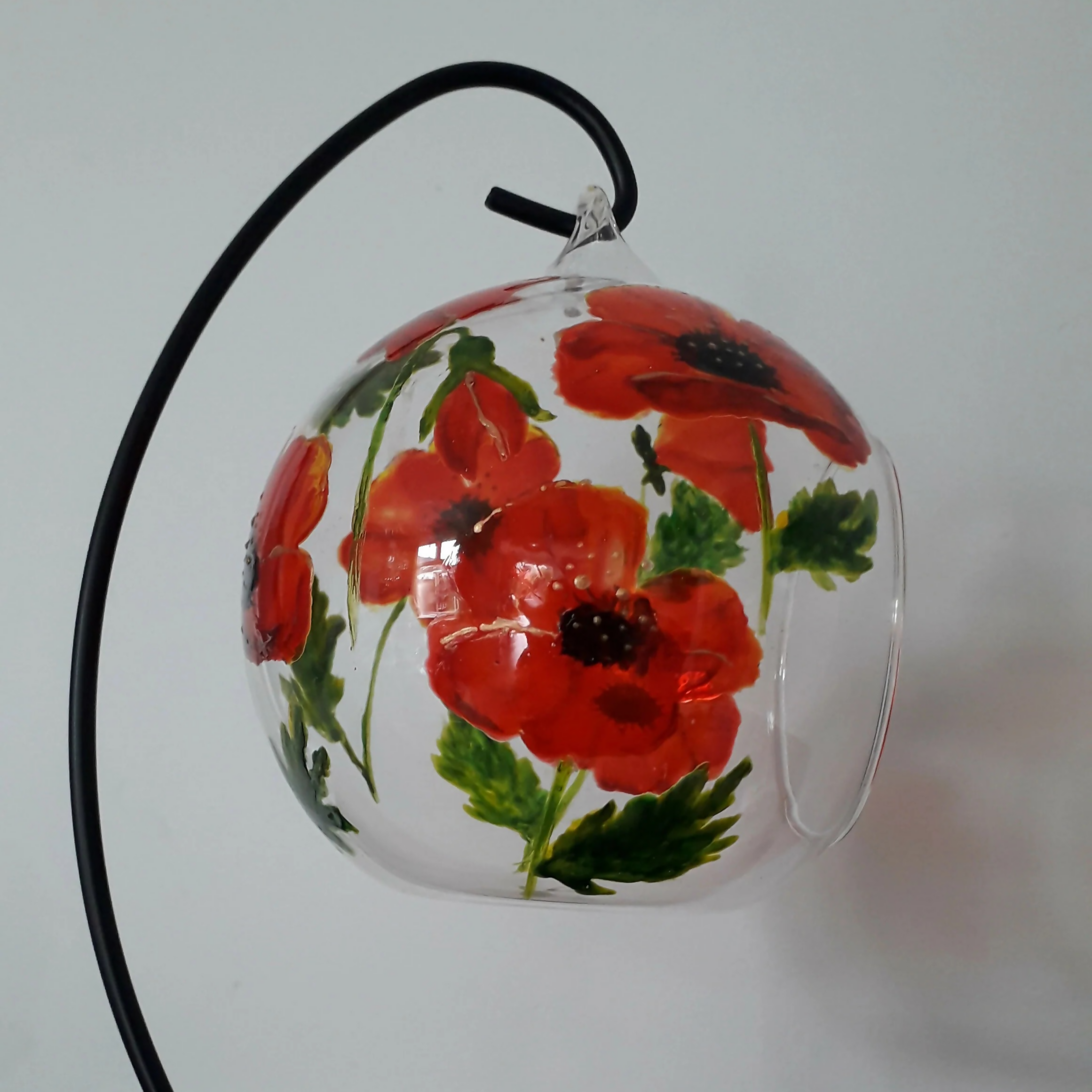 Hand Painted Glass Candle Holder - Poppy