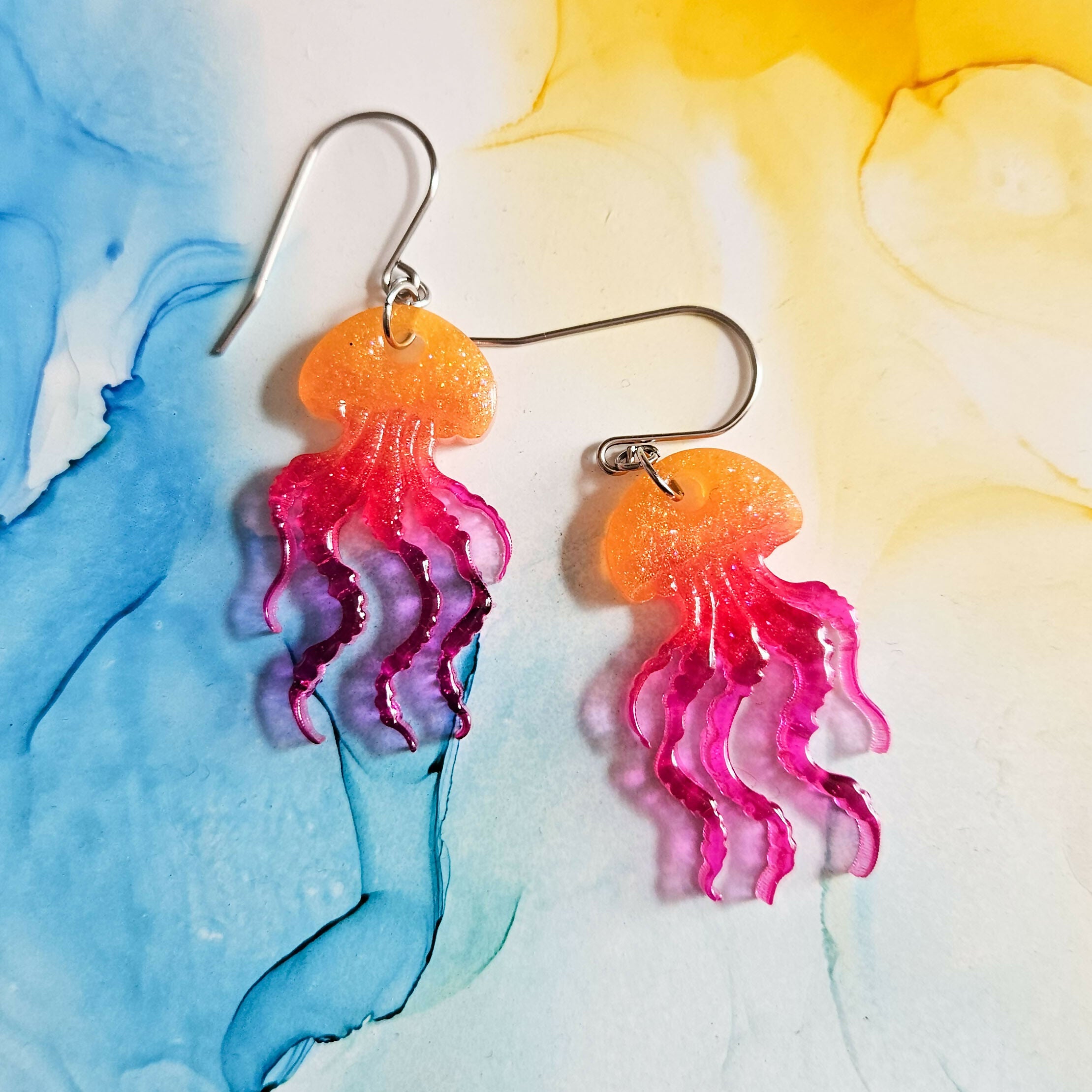 Handmade Jellyfish Resin Dangle Earrings