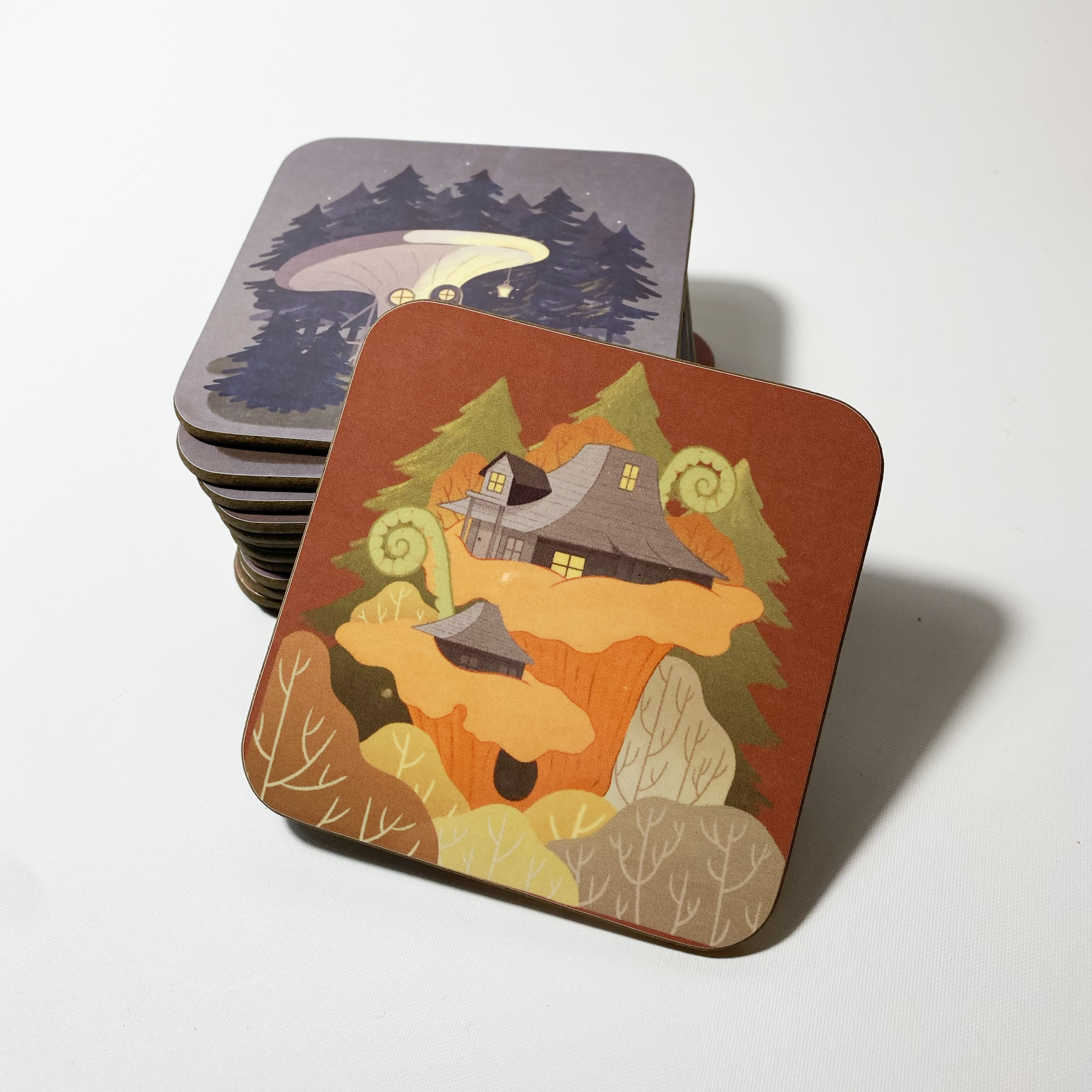 Cottagecore Mushroom House Coaster - Chanterelle Clifftop