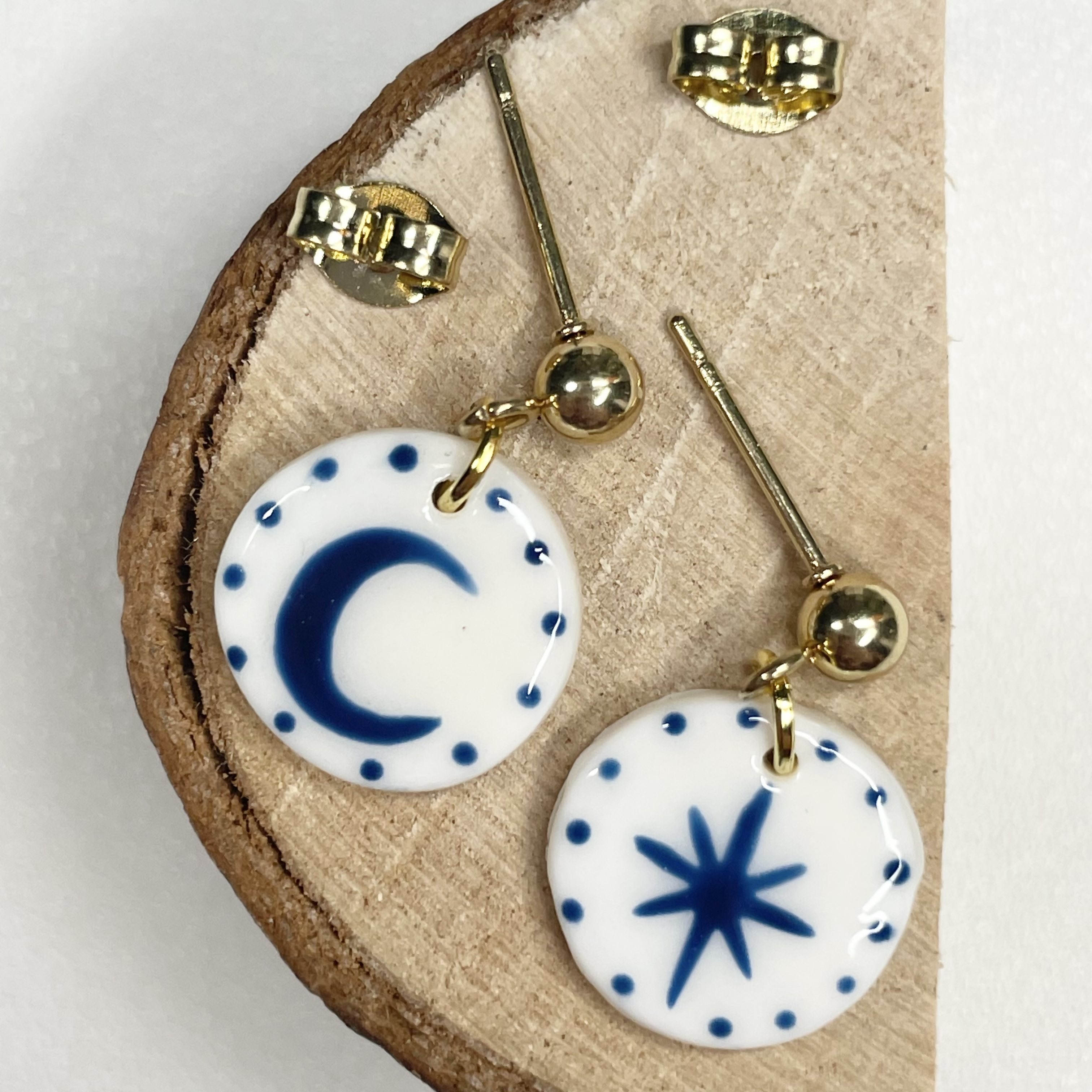 Moon and Star Polymer Clay Earrings