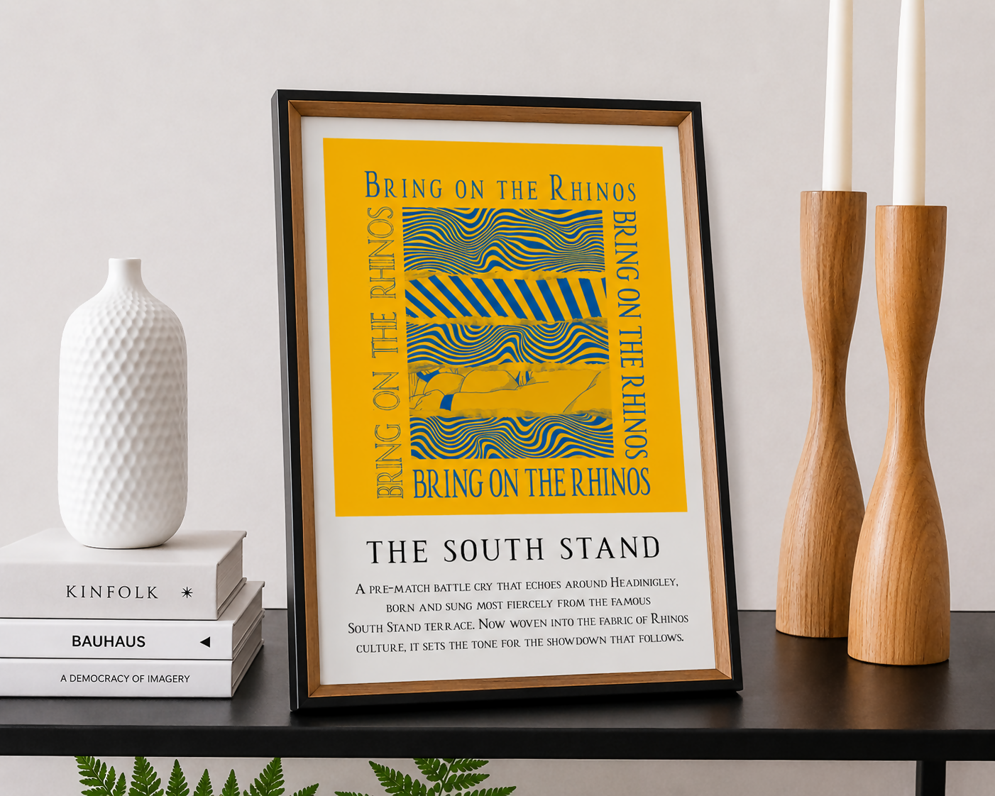 Leeds Rhinos Art Print BRING ON THE RHINOS LYRICS Design in Amber