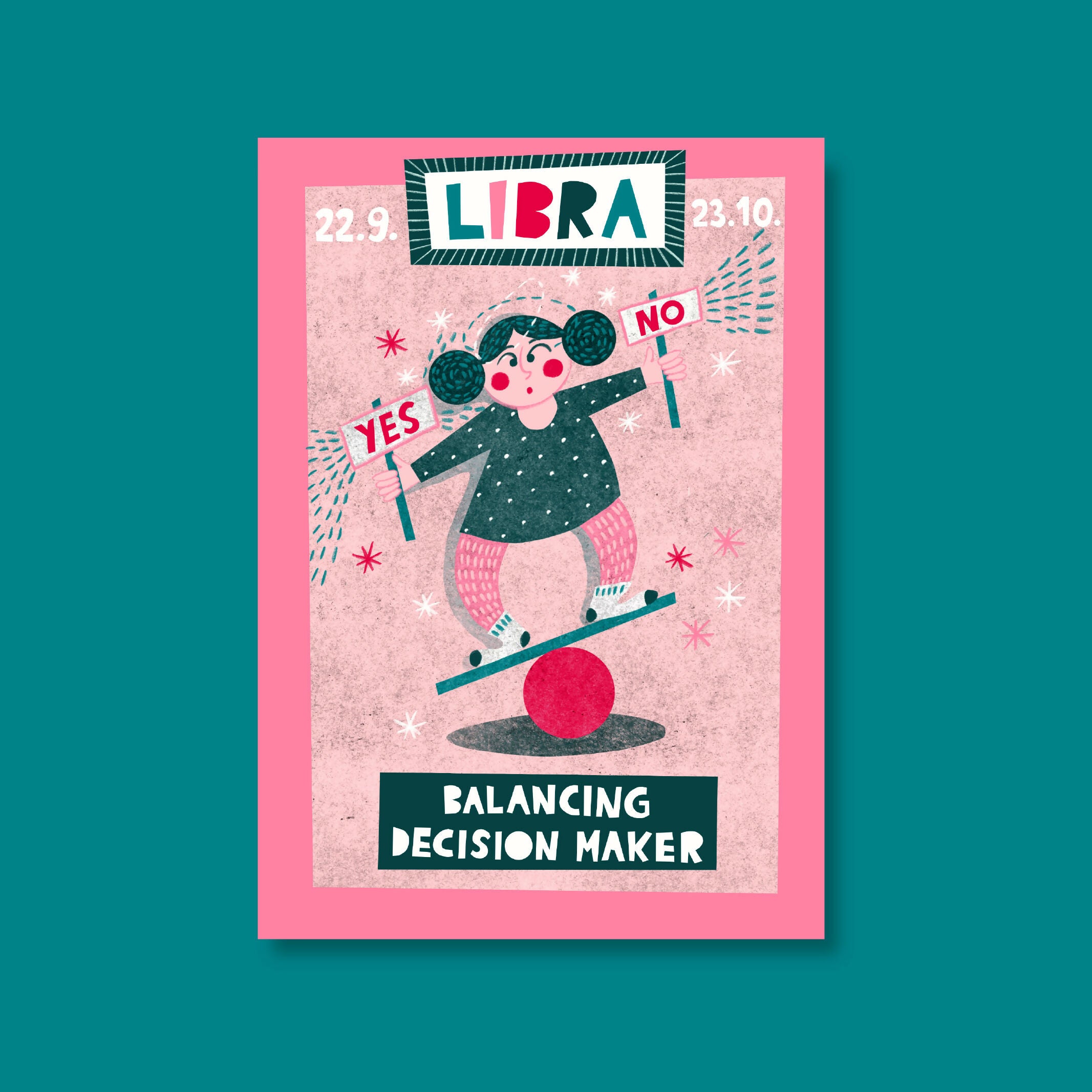 Fun Motivational Illustrated Zodiac Print - Libra