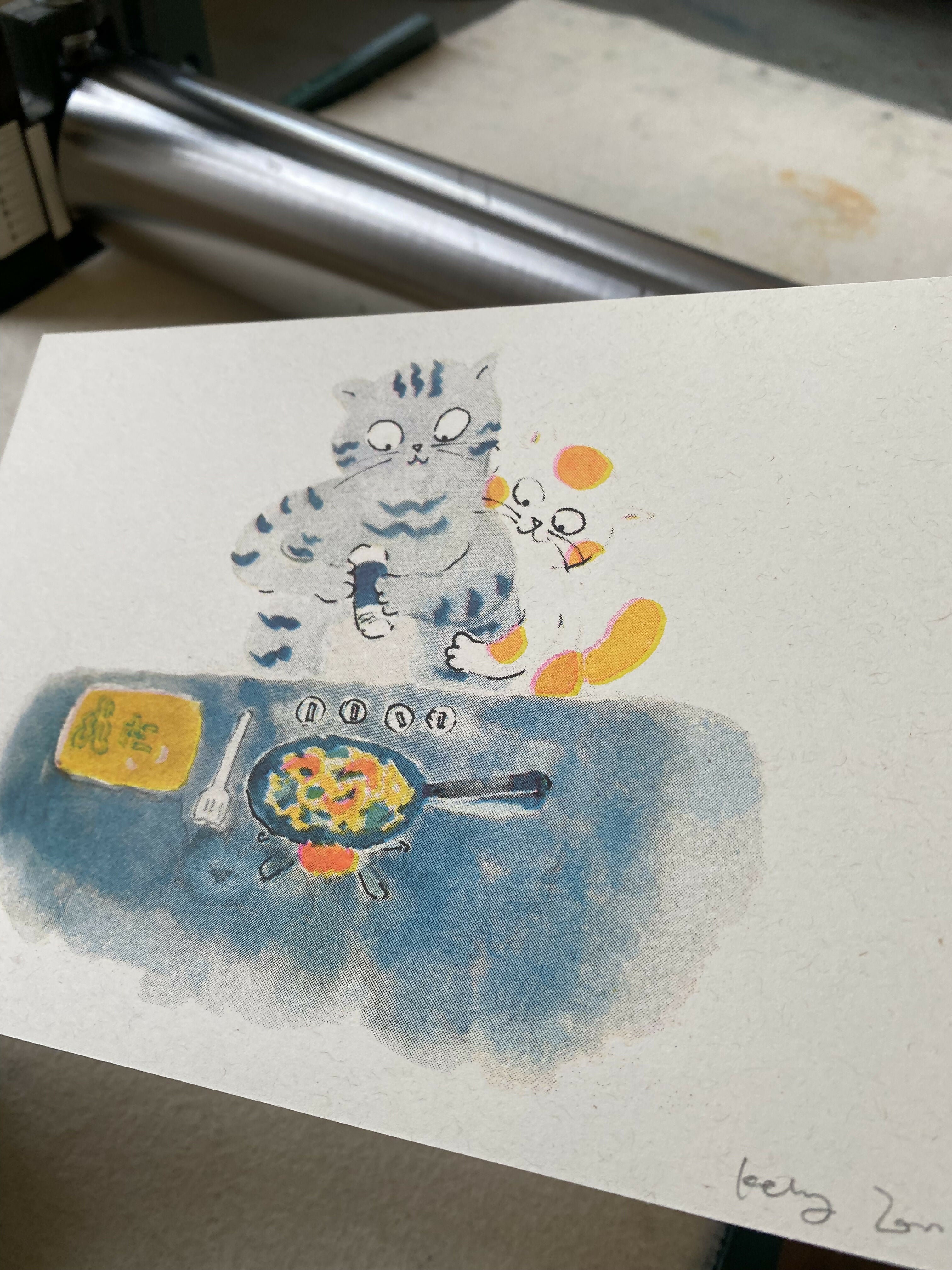 Cooking Cats Couple Love Riso Print