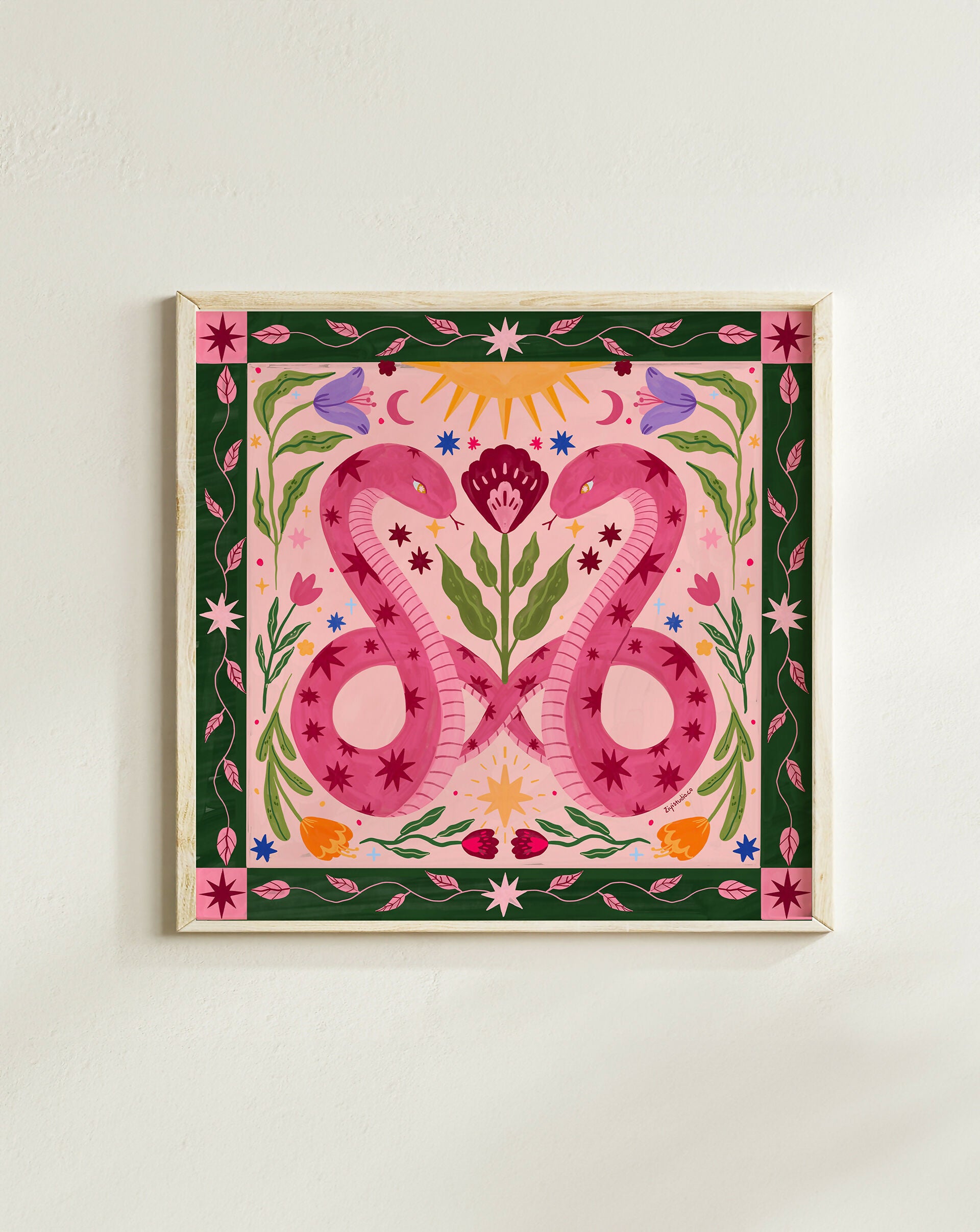 Mystic Twin Snakes & Stars Print
