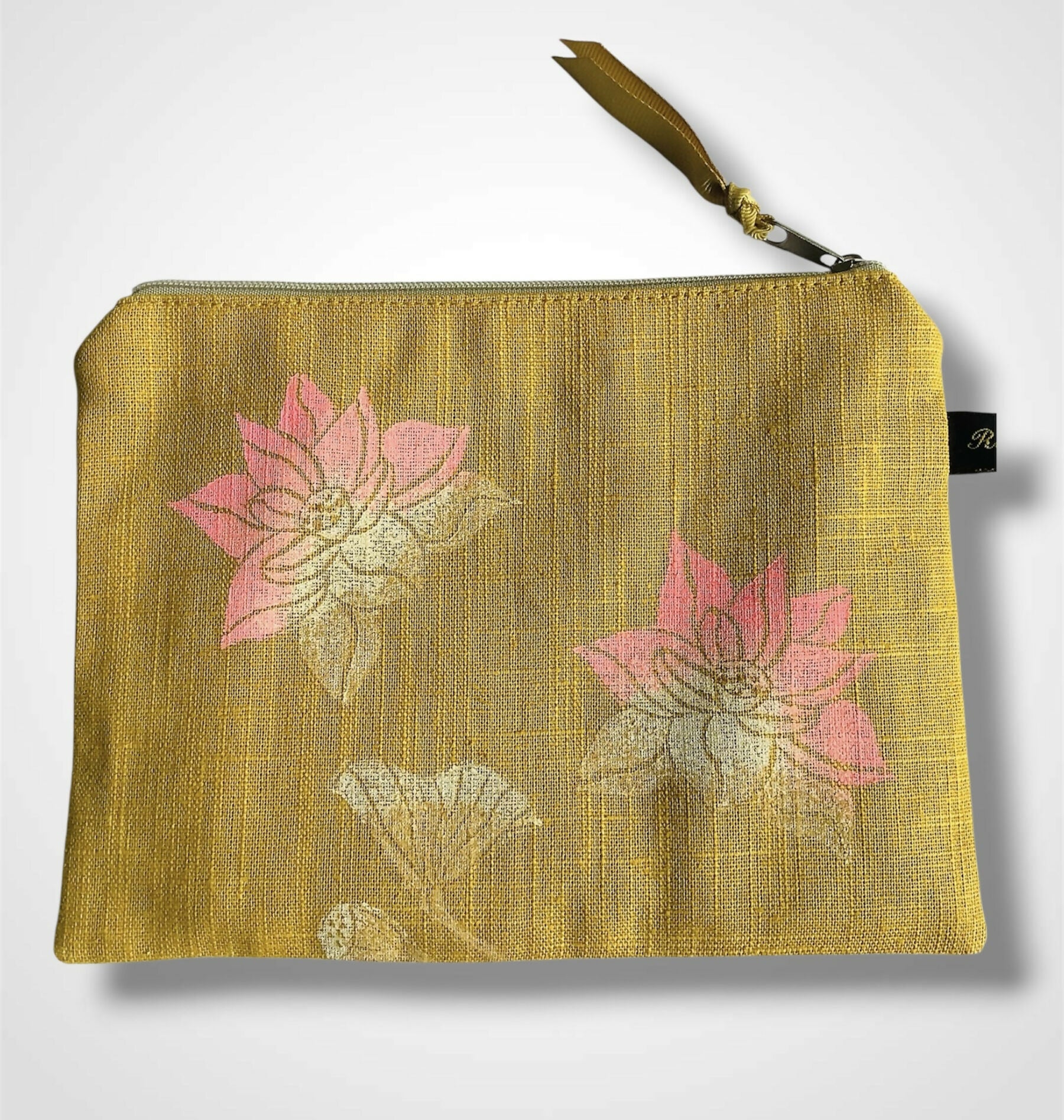 Yellow Lotus Flower Linen Women’s Zip-Up Pouch