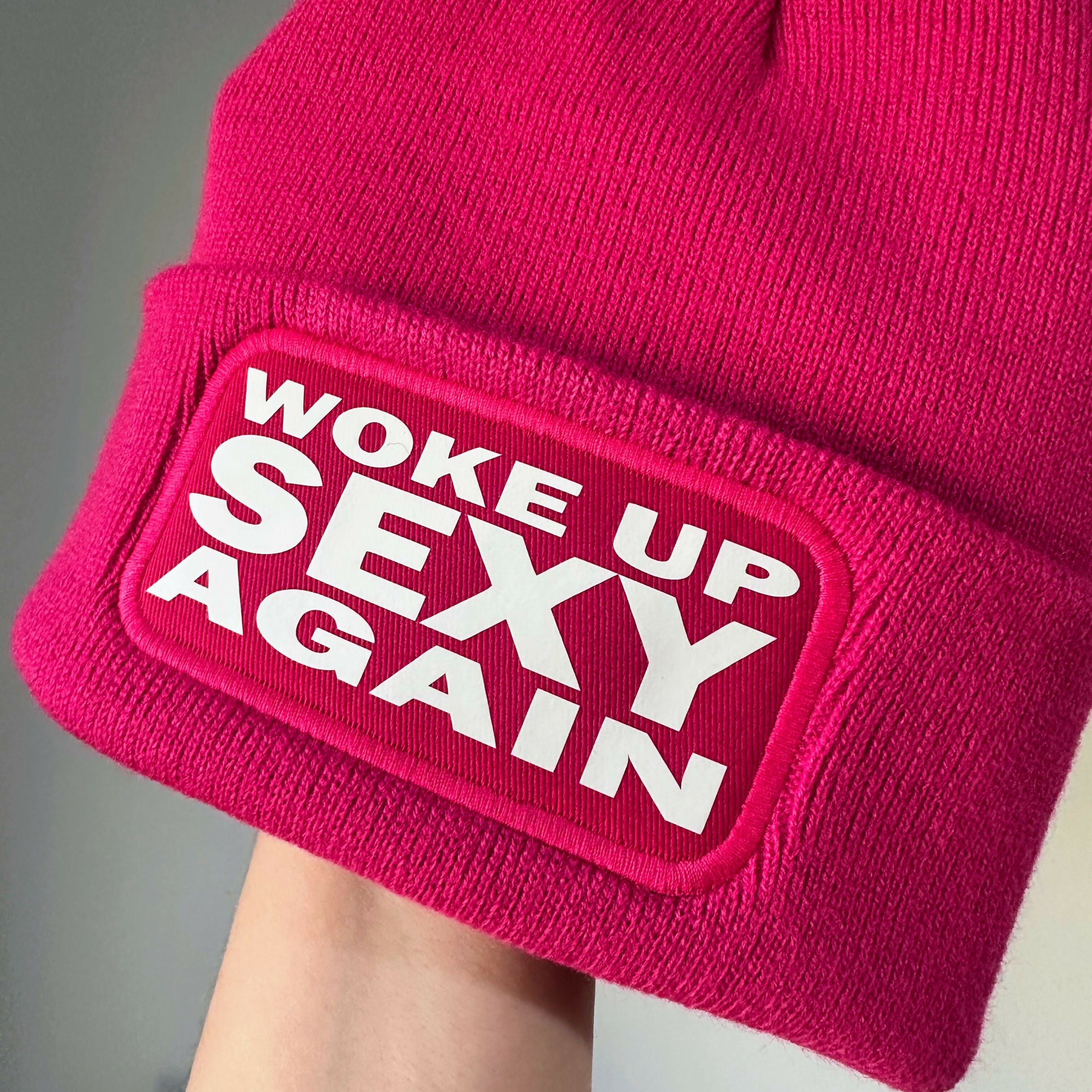 Woke Up Sexy Again Cuffed Rectangular Patch Beanie Hat