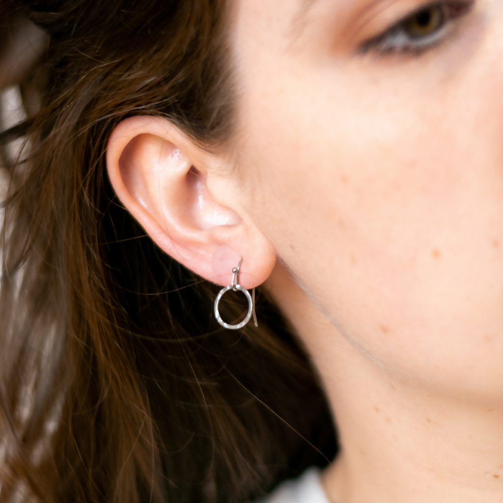 Hypoallergenic Open Circle Hammered Dainty Stainless Steel Earrings