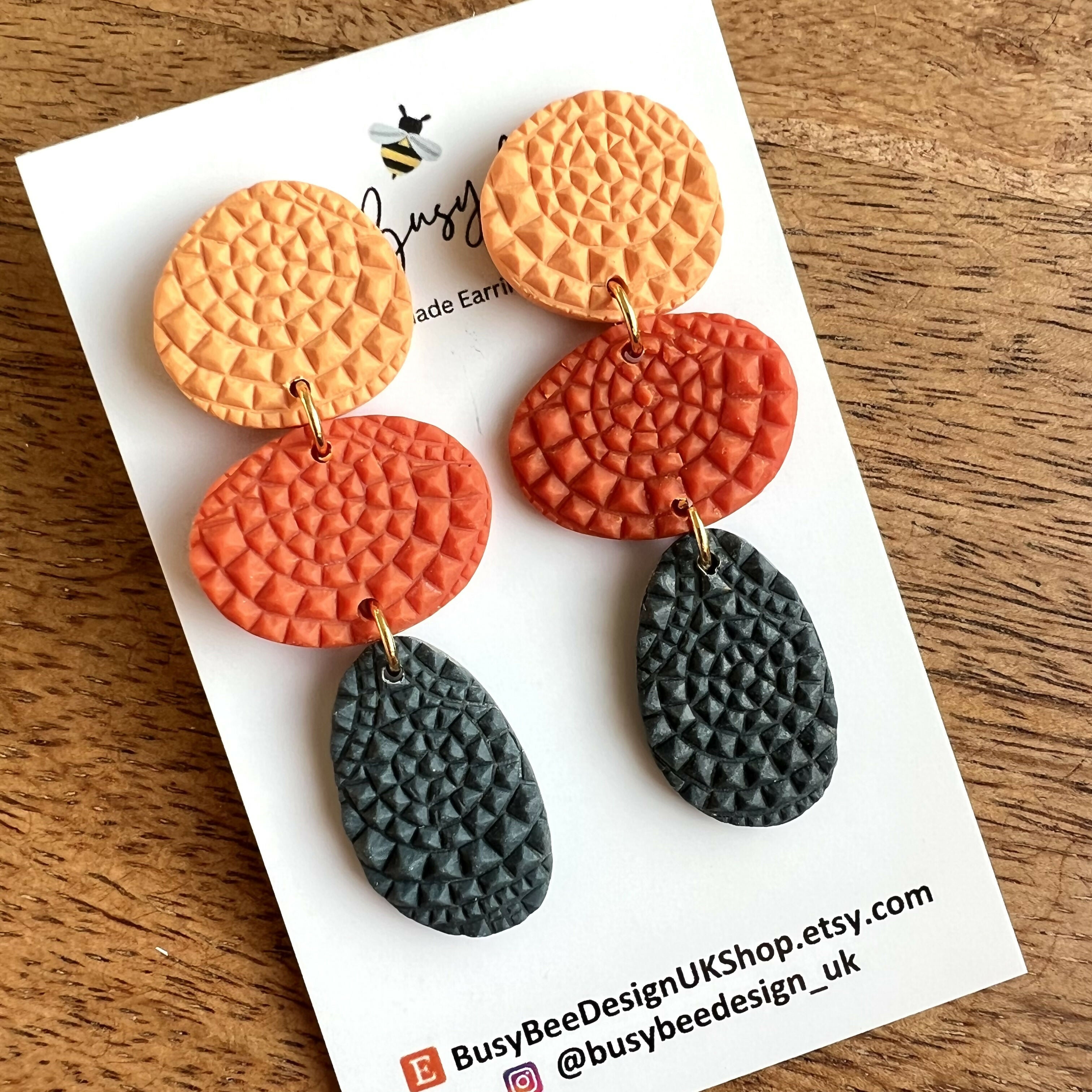 Organic Pebble Dangle Earrings – Polymer Clay Textured Earrings, Dainty Earrings, Handmade Clay Jewellery