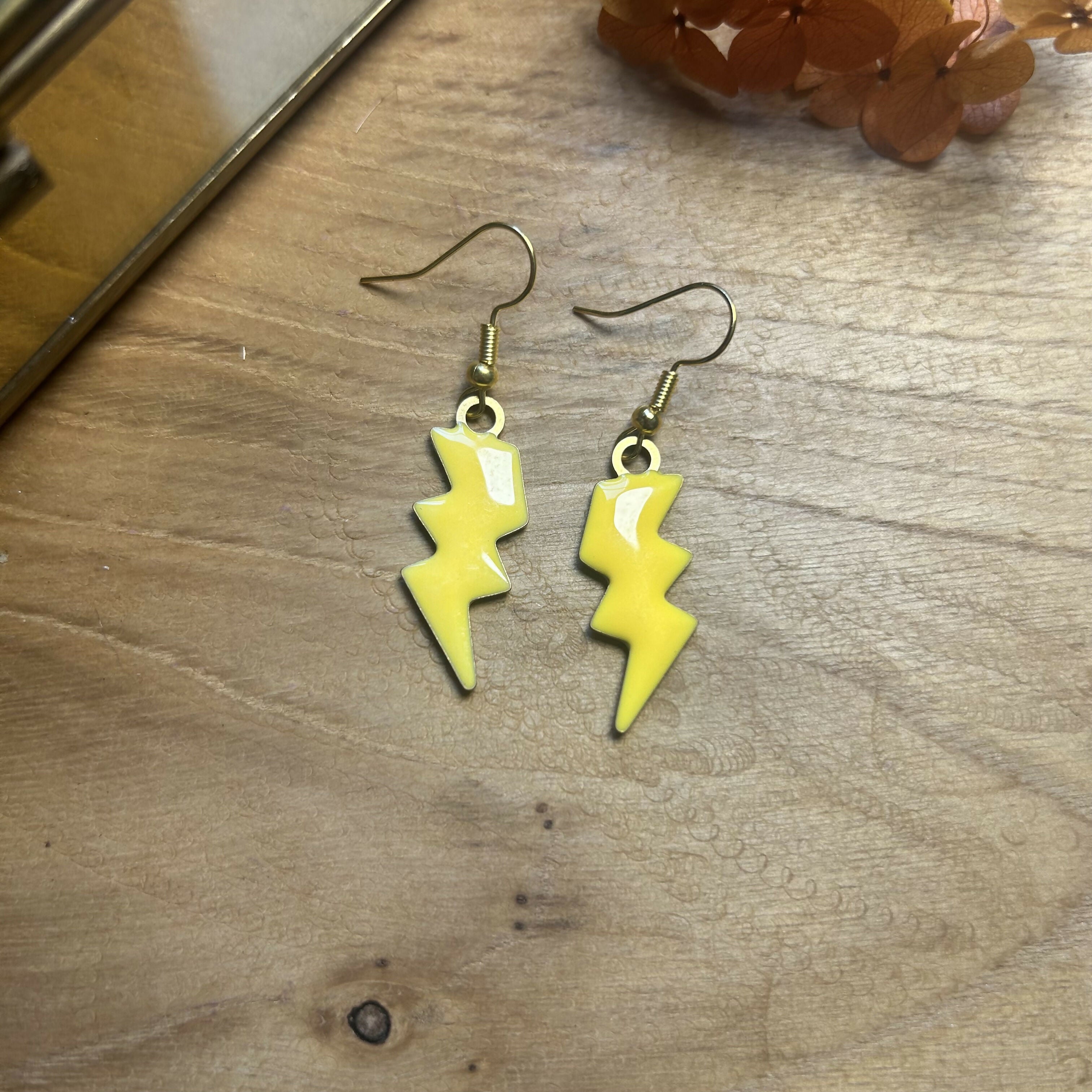 Stunning Yellow Enamel Lightening Earrings
