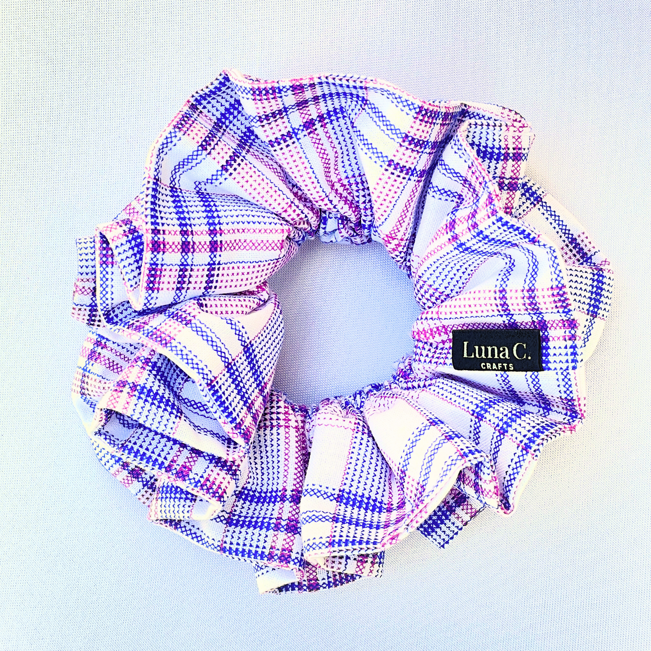Purple and Blue Plaid Double Layer Scrunchie