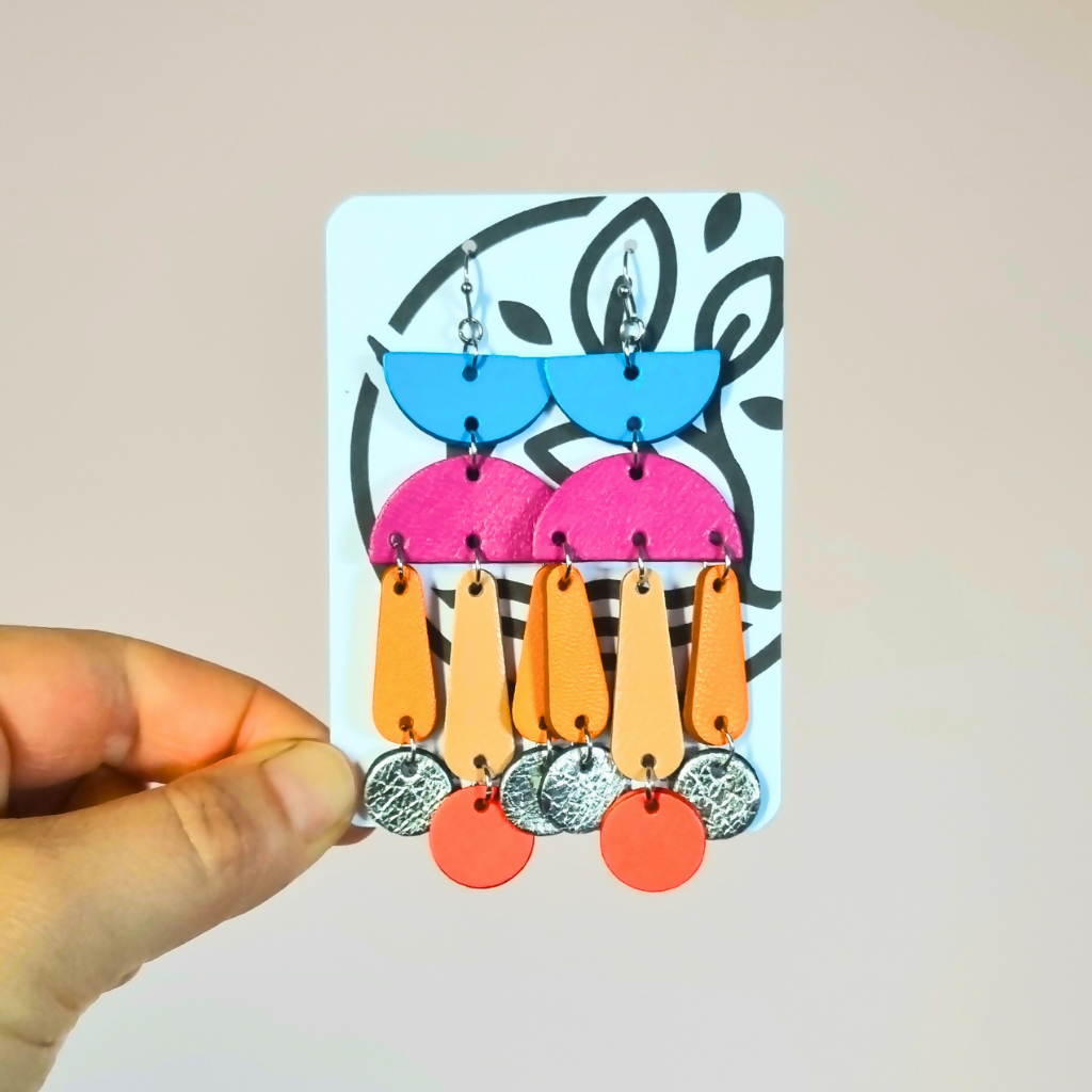 Blue, Purple, Orange Large Dangly Earrings