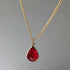 Vibrant Red Faceted Crystal Teardop Charm Necklace on a Gold Plated Chain
